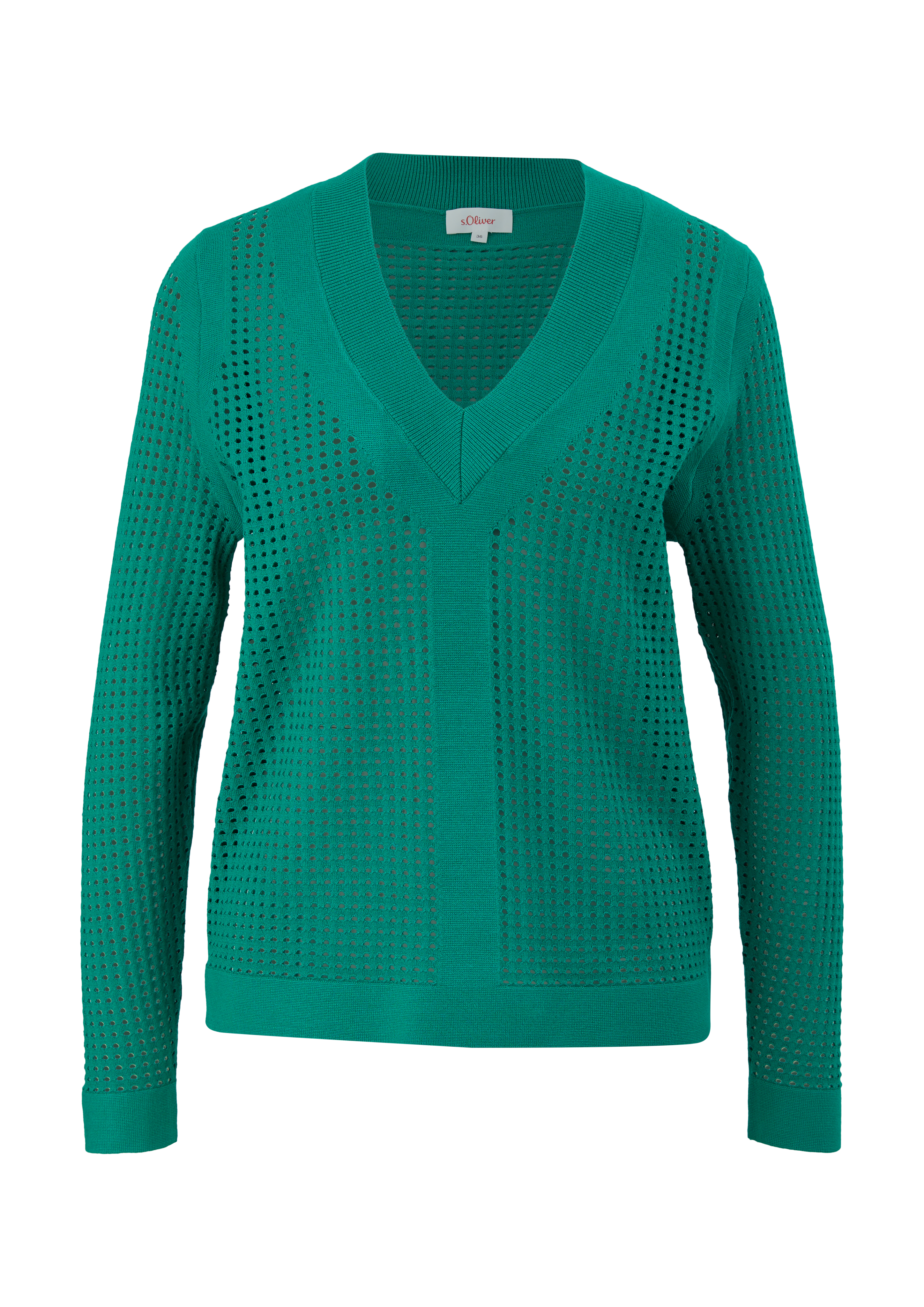 s.Oliver - Pullover mit Lochmuster, Damen, grün