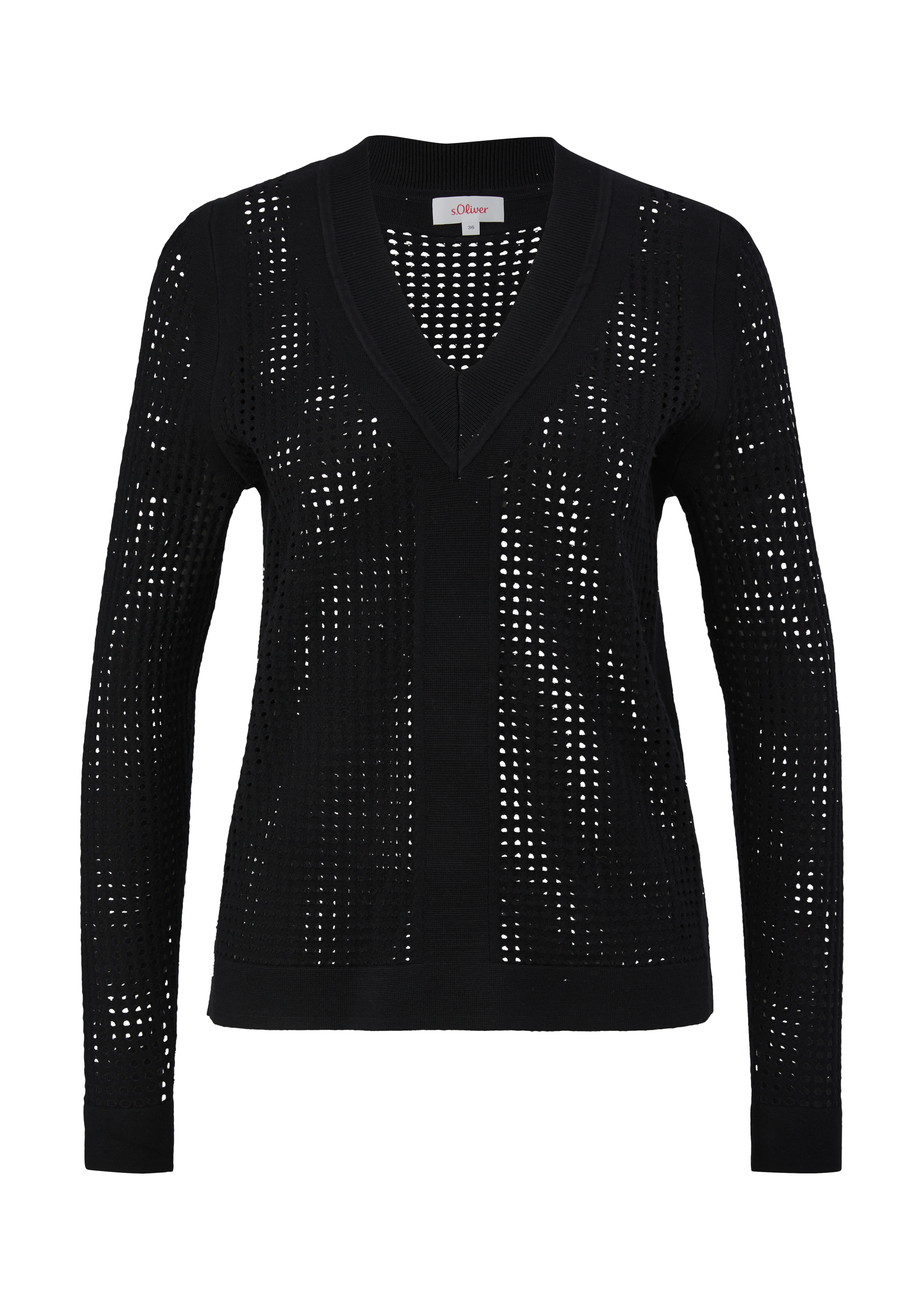 s.Oliver - Pullover mit Lochmuster, Damen, schwarz