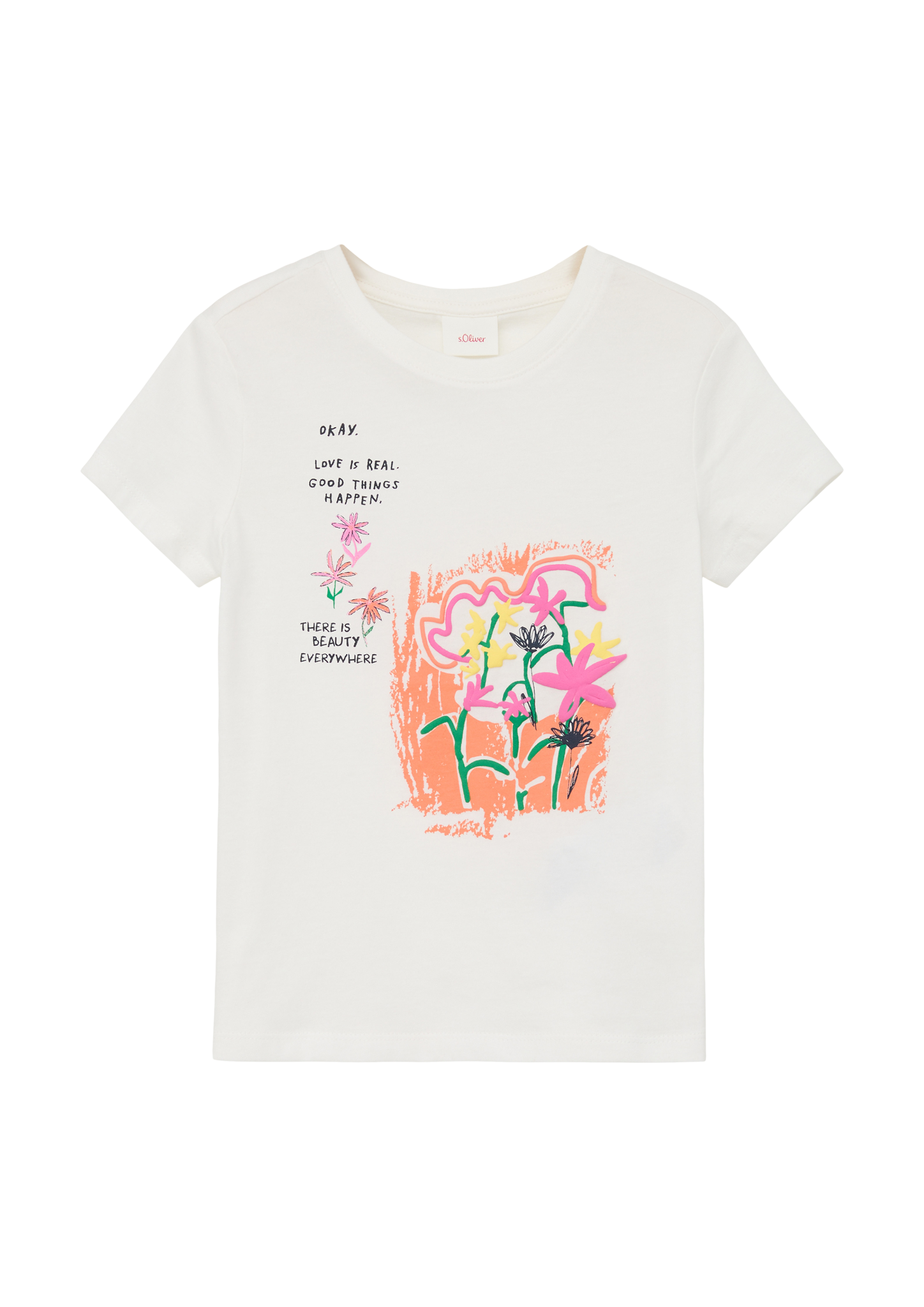 s.Oliver - T-Shirt mit Front-Print, Kinder, creme|weiß