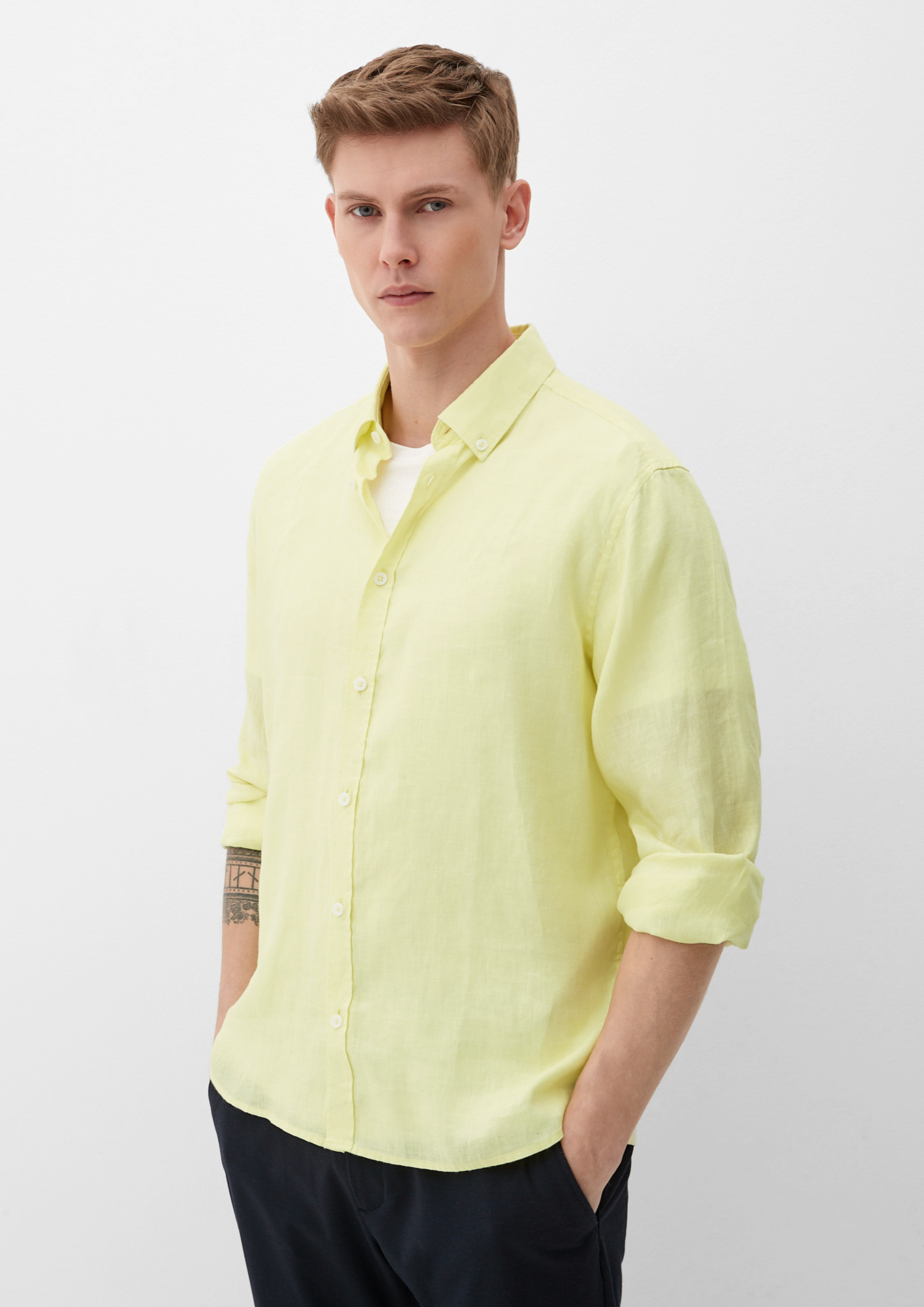 S.Oliver Leinenhemd mit Button-Down-Kragen