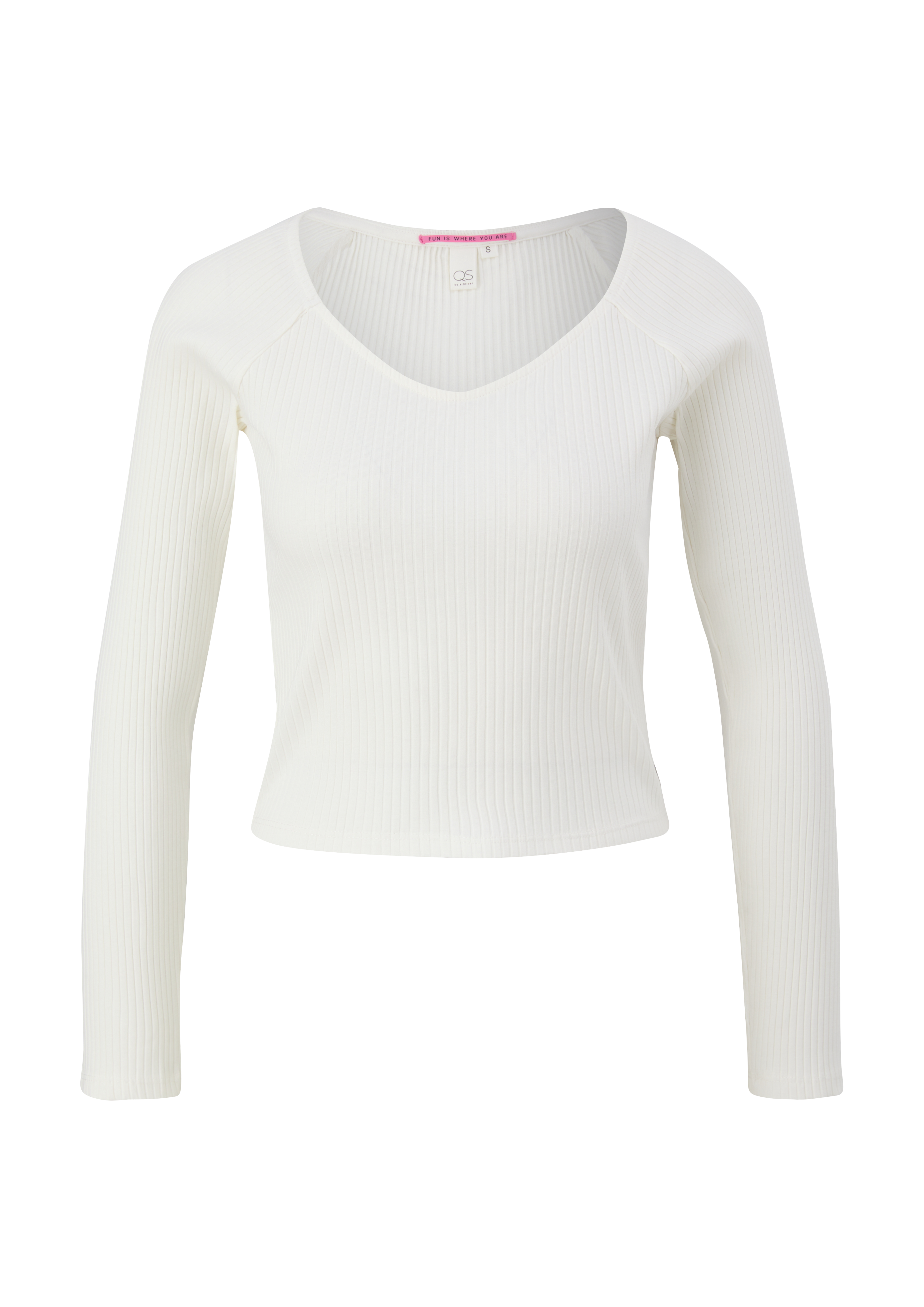 QS - Longsleeve mit Rippstruktur, Damen, creme