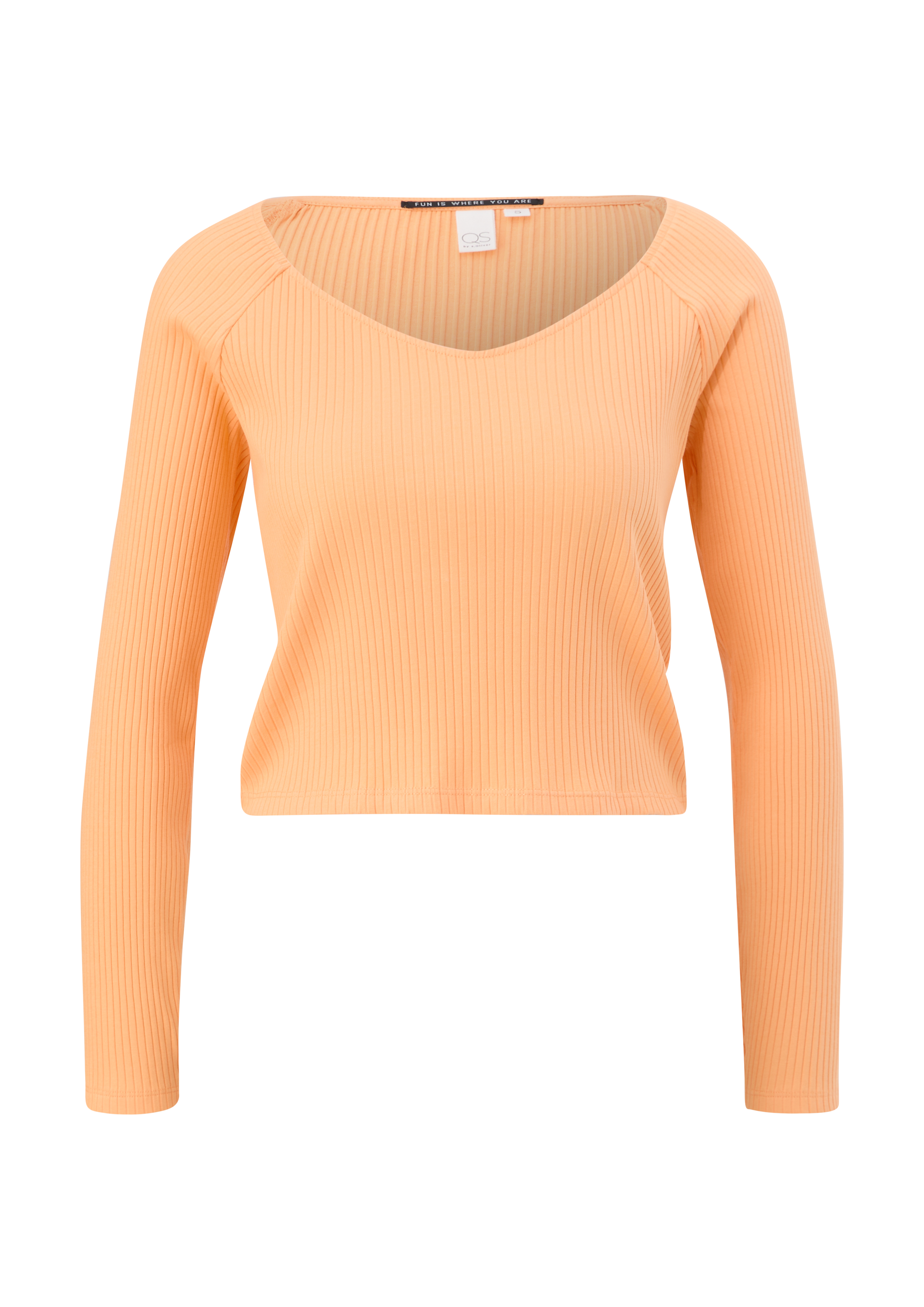 QS - Longsleeve mit Rippstruktur, Damen, Orange