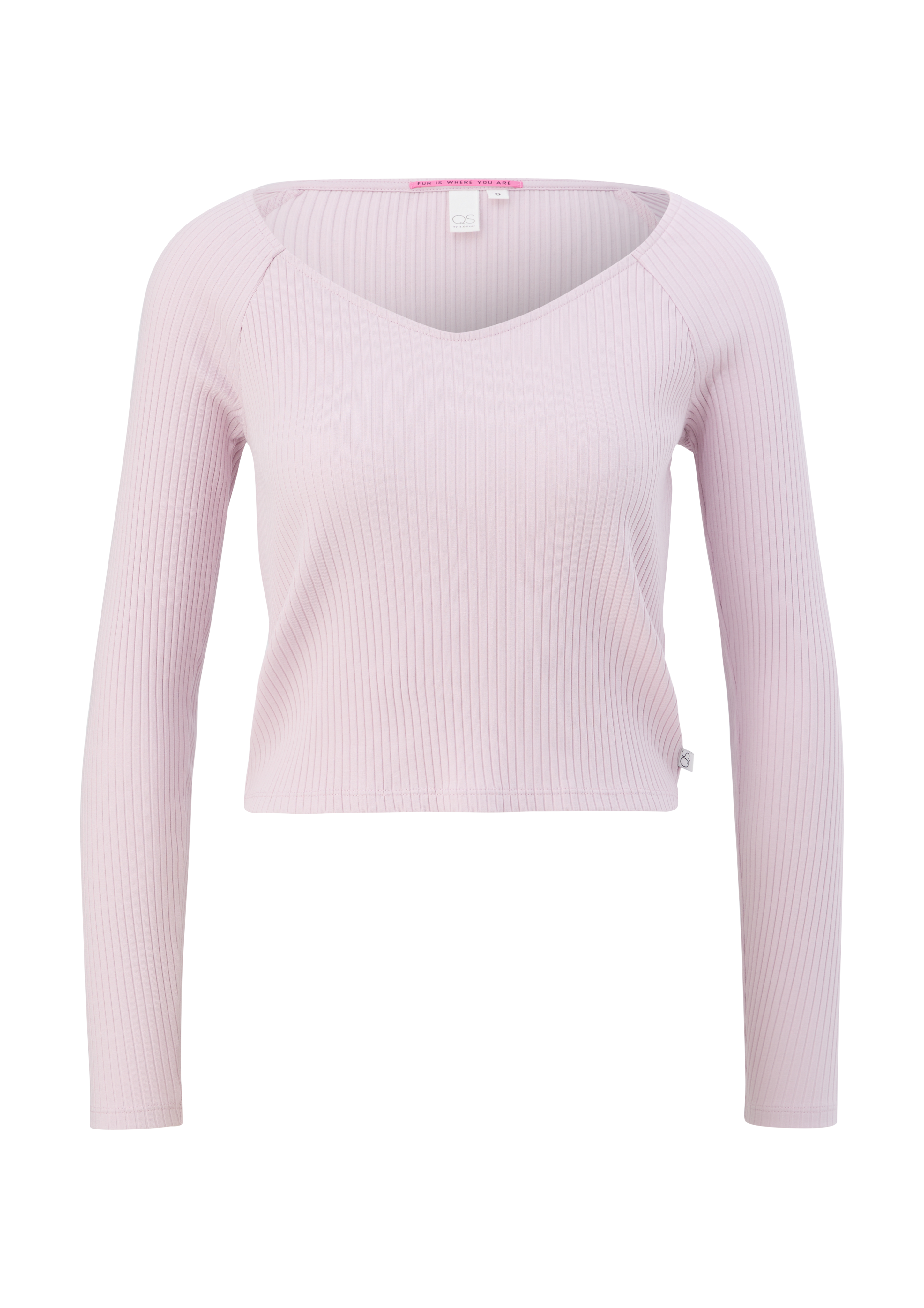 QS - Longsleeve mit Rippstruktur, Damen, Rosa