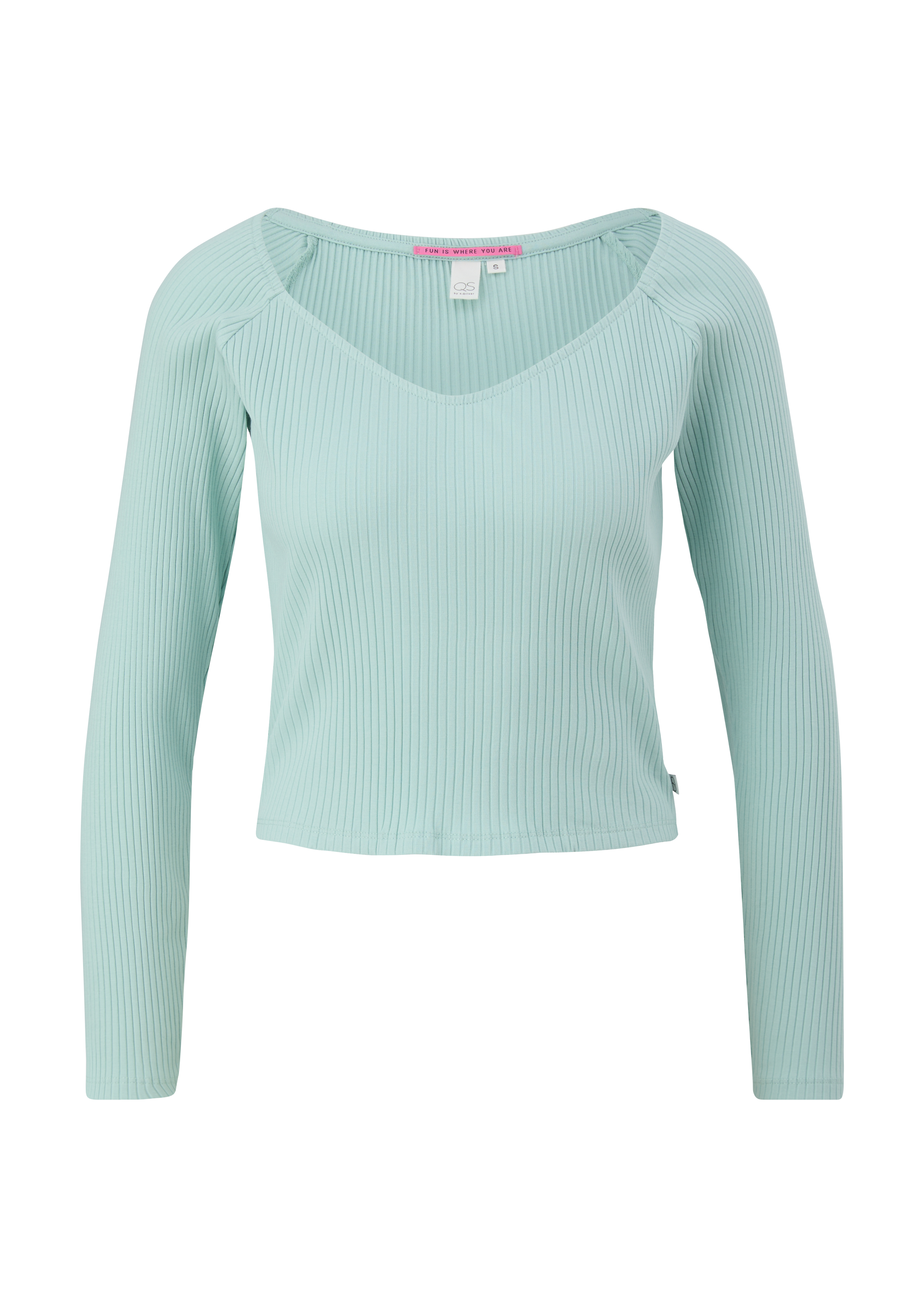 QS - Longsleeve mit Rippstruktur, Damen, türkis