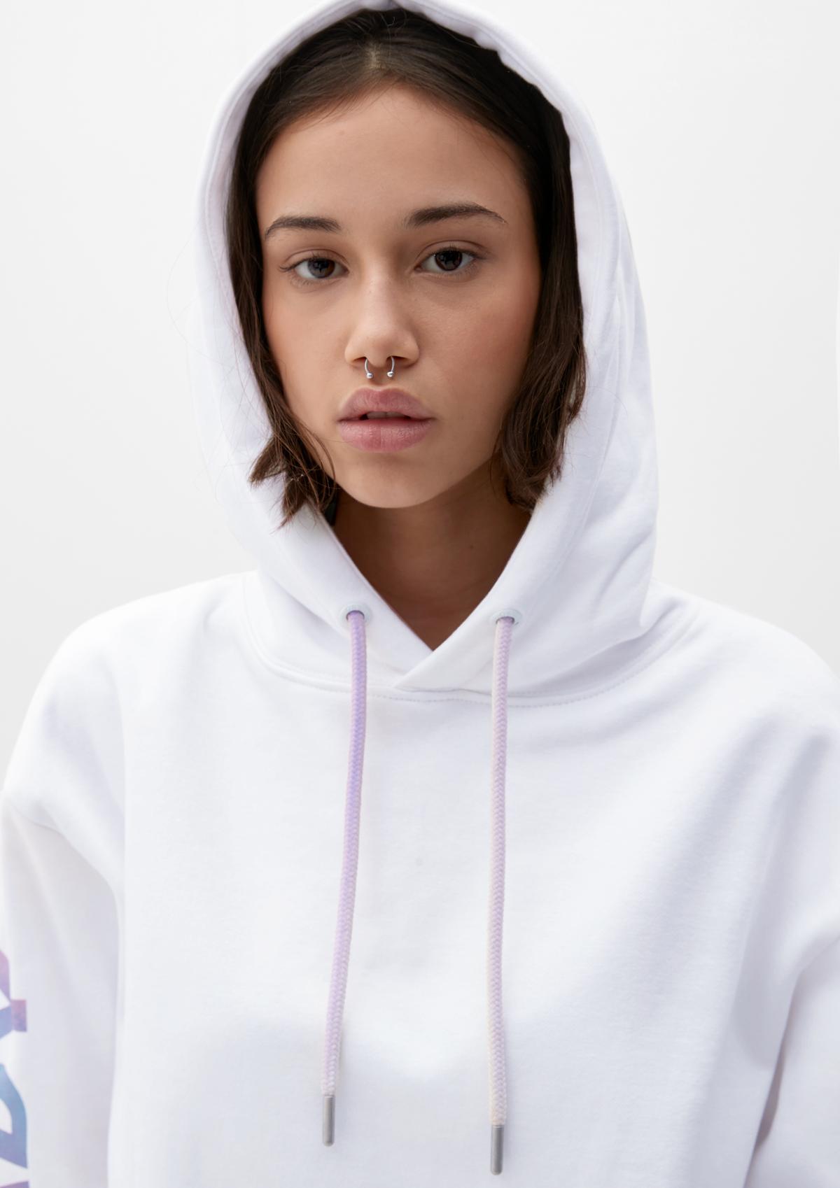 - Hooded a white with back sweatshirt print