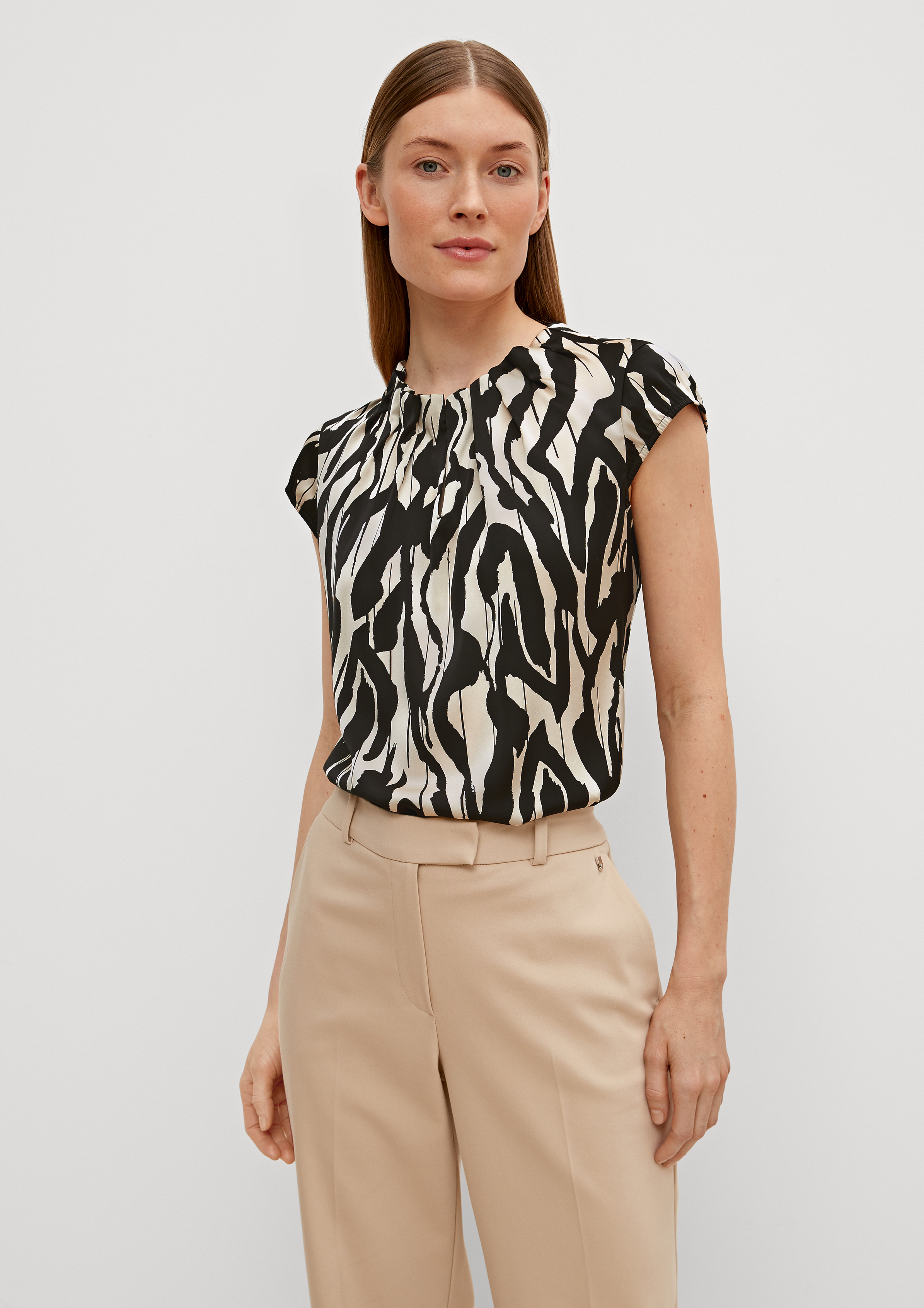 Satinbluse mit Allover-Print - creme | Comma