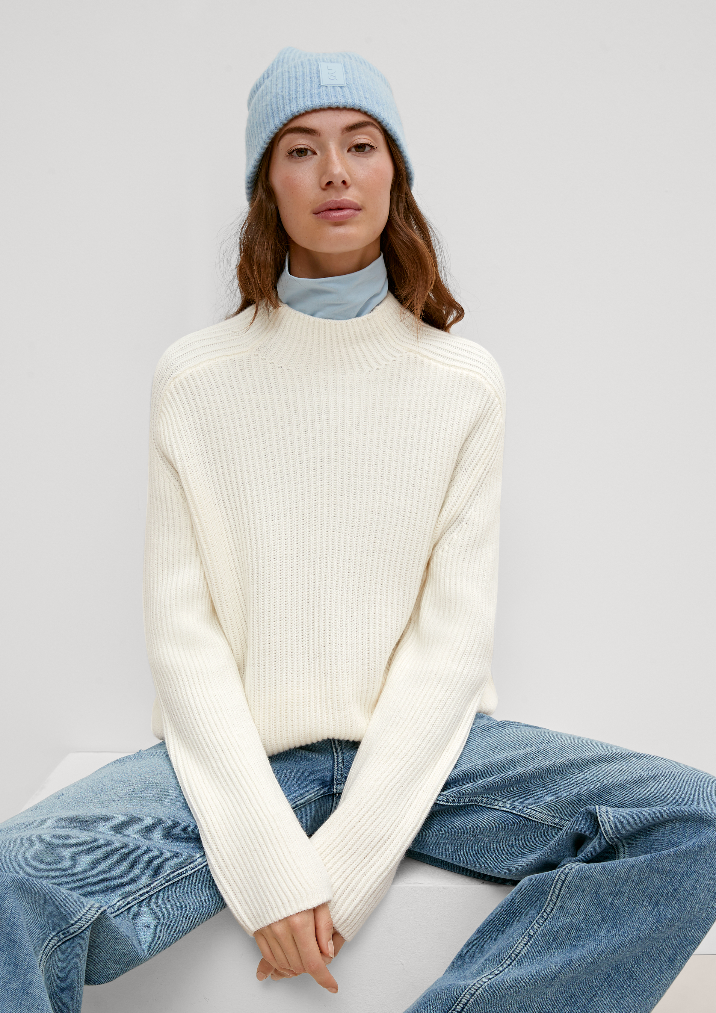 Rib knit jumper in a wool blend - white | Comma