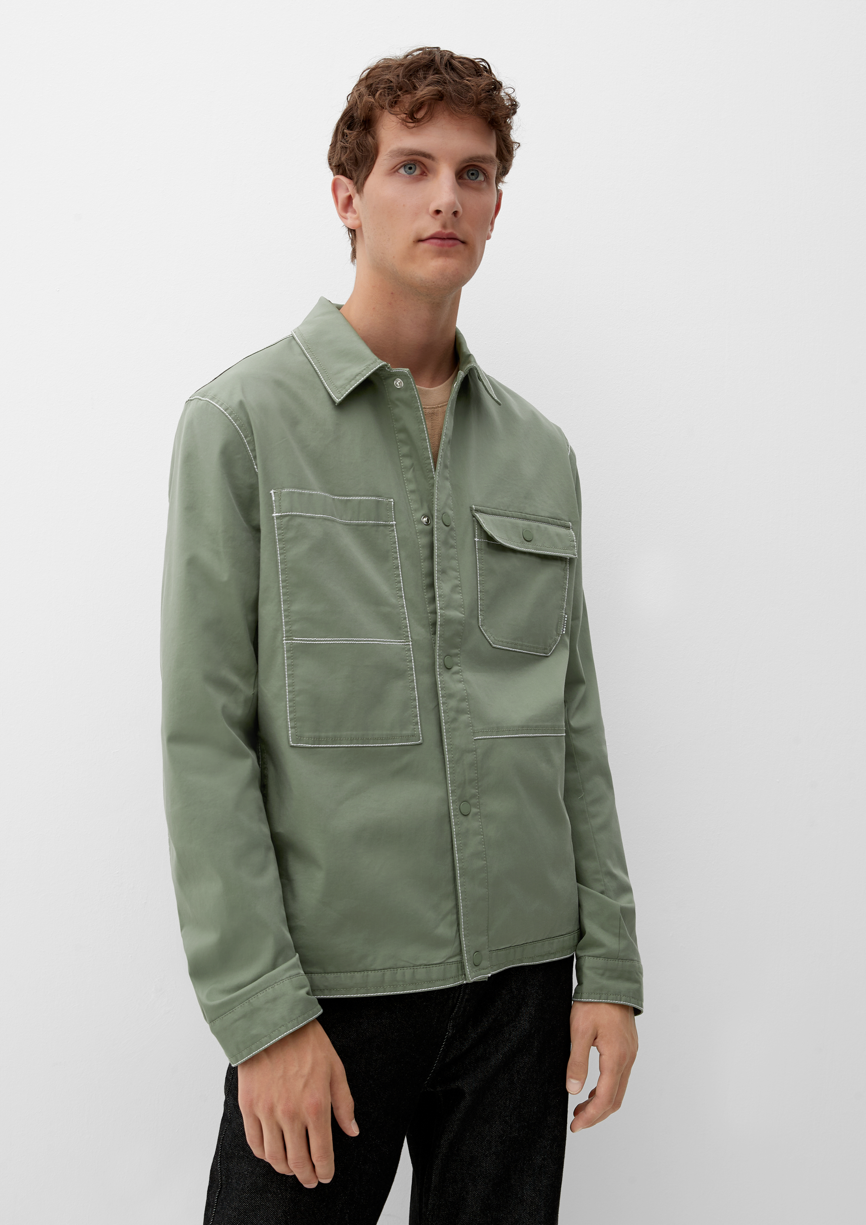 Twill shirt with breast pockets - light olive | s.Oliver