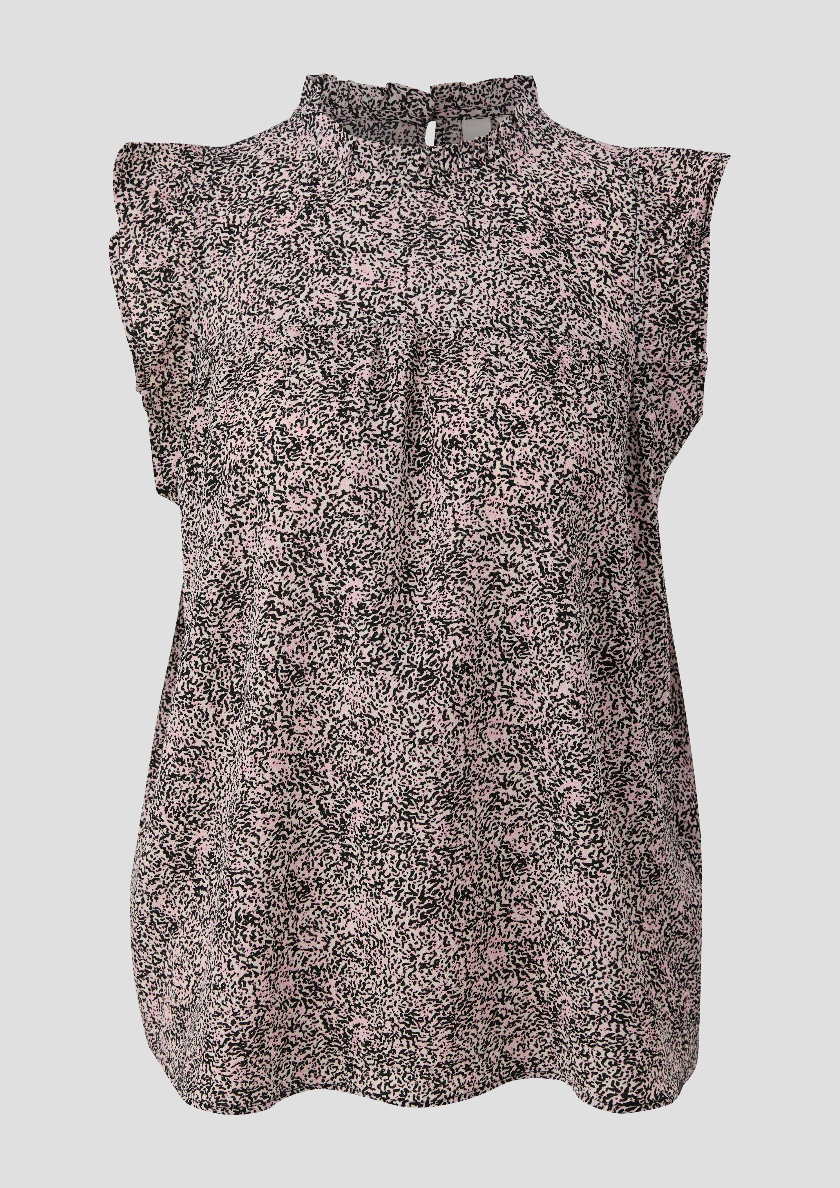 QS - Gemusterte Bluse mit Volant-Ärmeln, Damen, Rosa