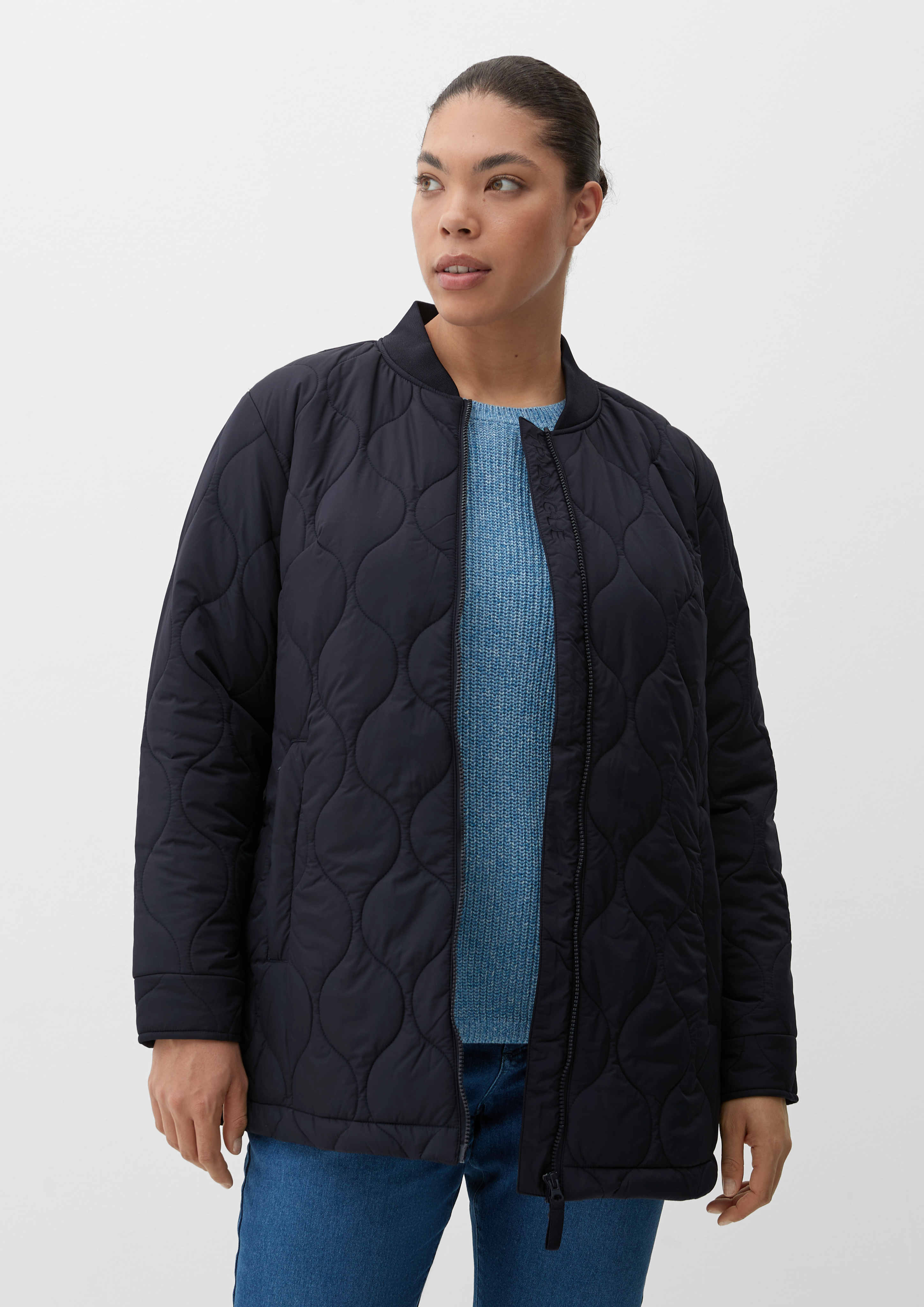 Oversized navy Steppjacke mit Stehkragen -