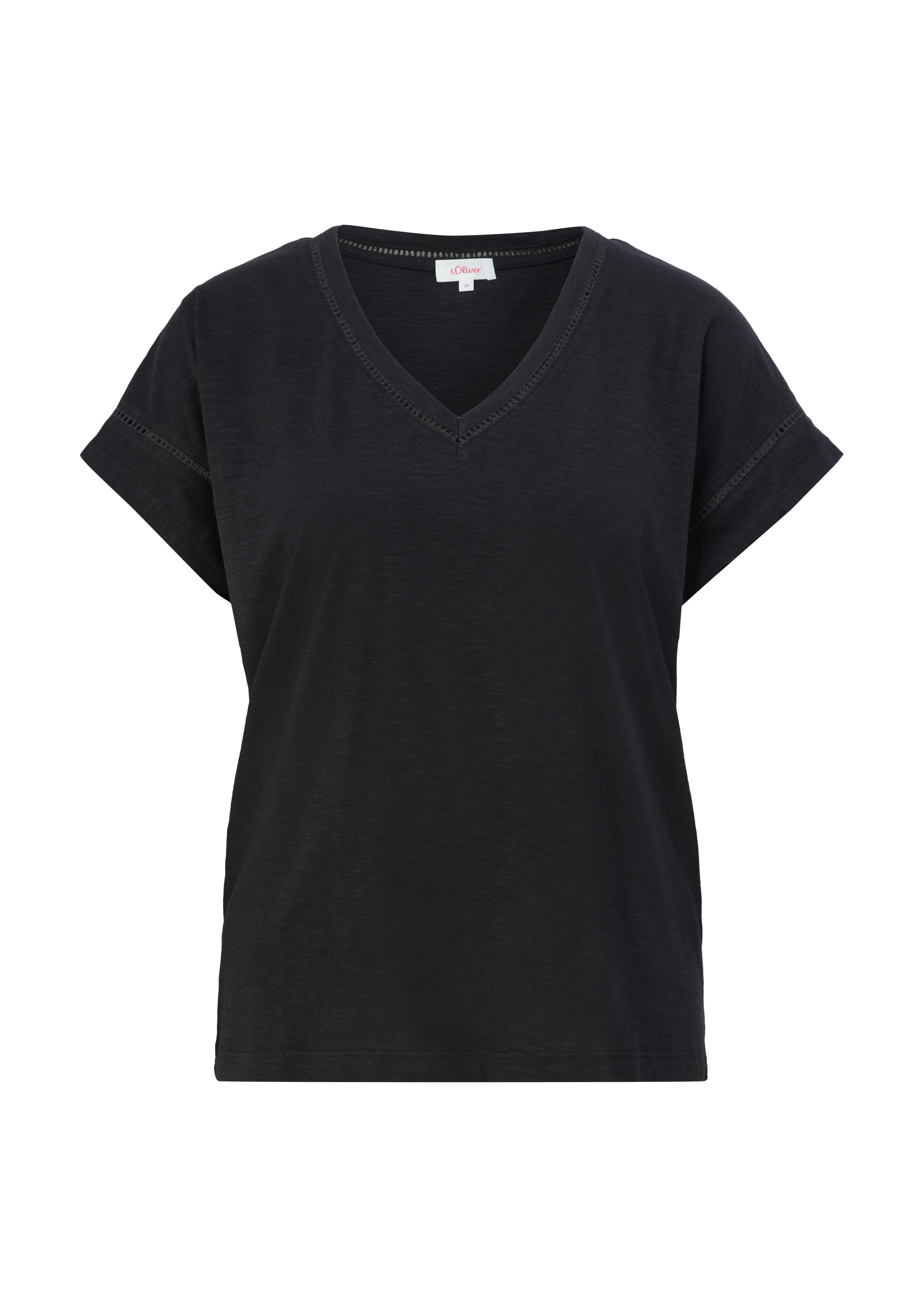 s.Oliver - T-Shirt mit Zierborte, Damen, schwarz