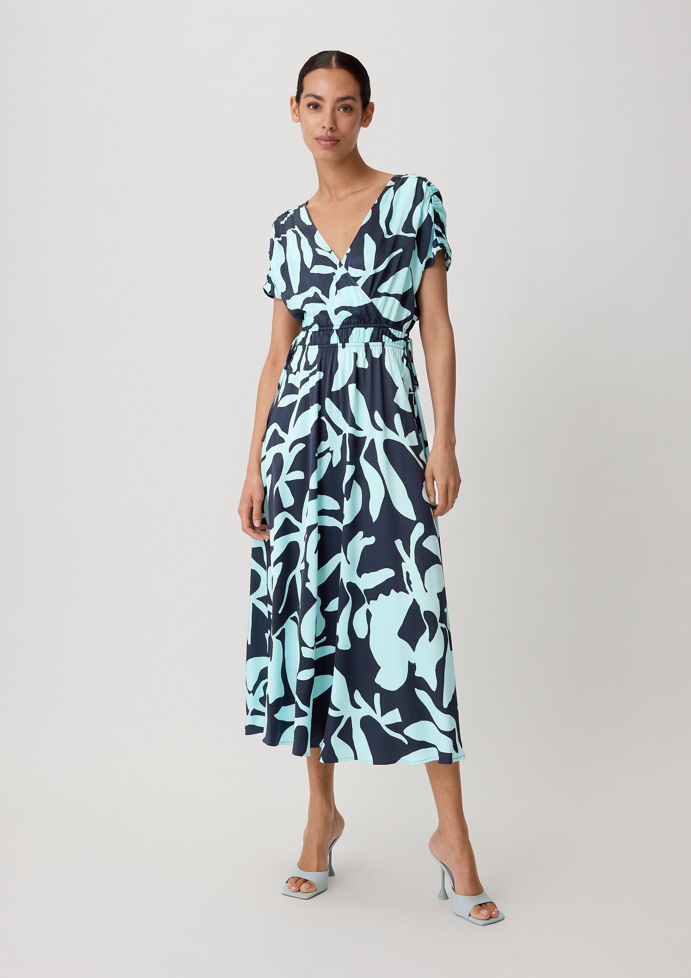 Satin dress with gathers light lemon Comma