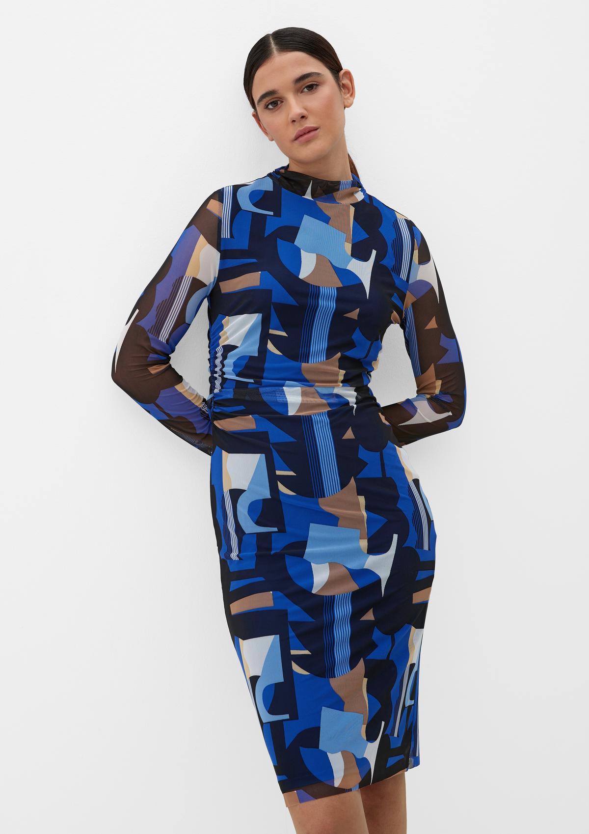 Mesh-Kleid mit Allover-Print - royalblau