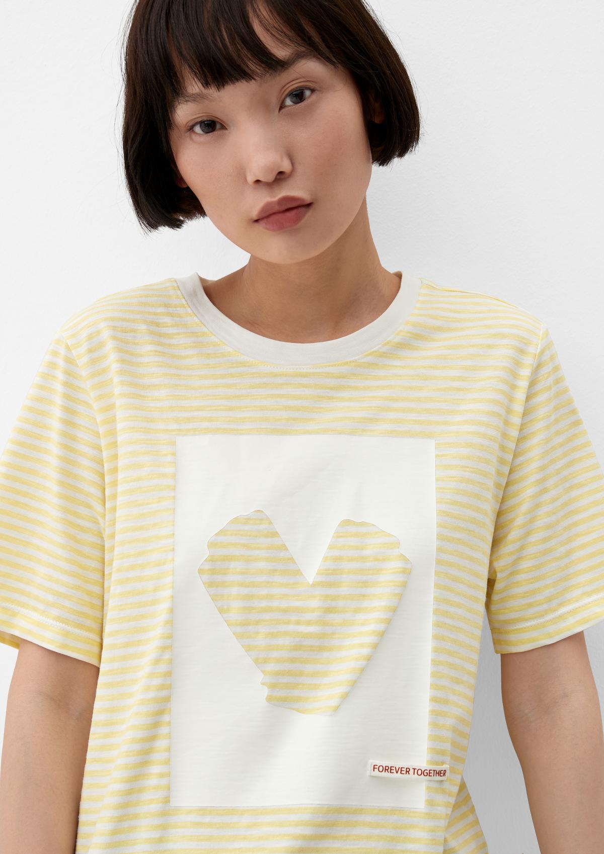 Striped top with front print ecru 