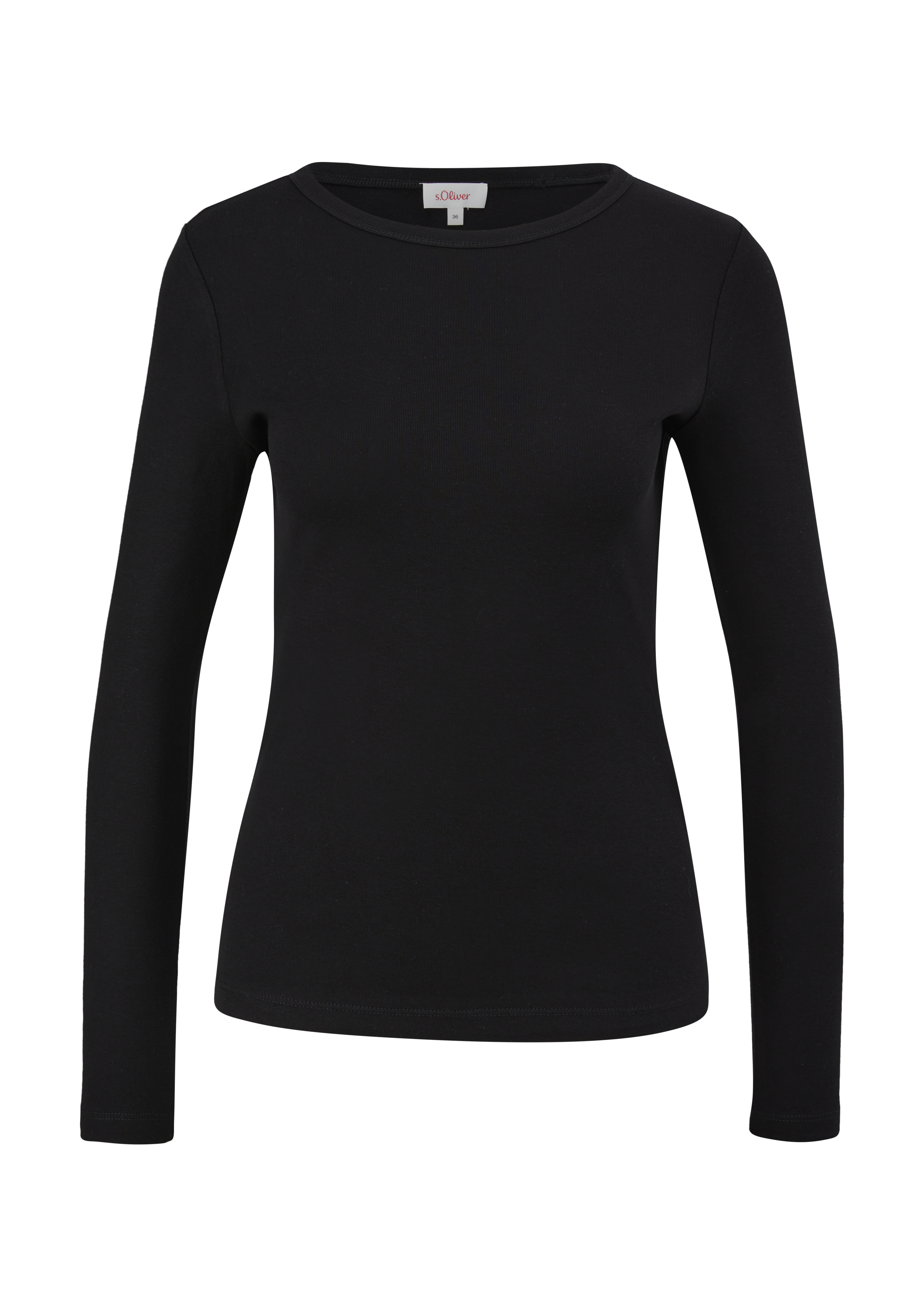 s.Oliver - Longsleeve mit Rippstruktur, Damen, schwarz