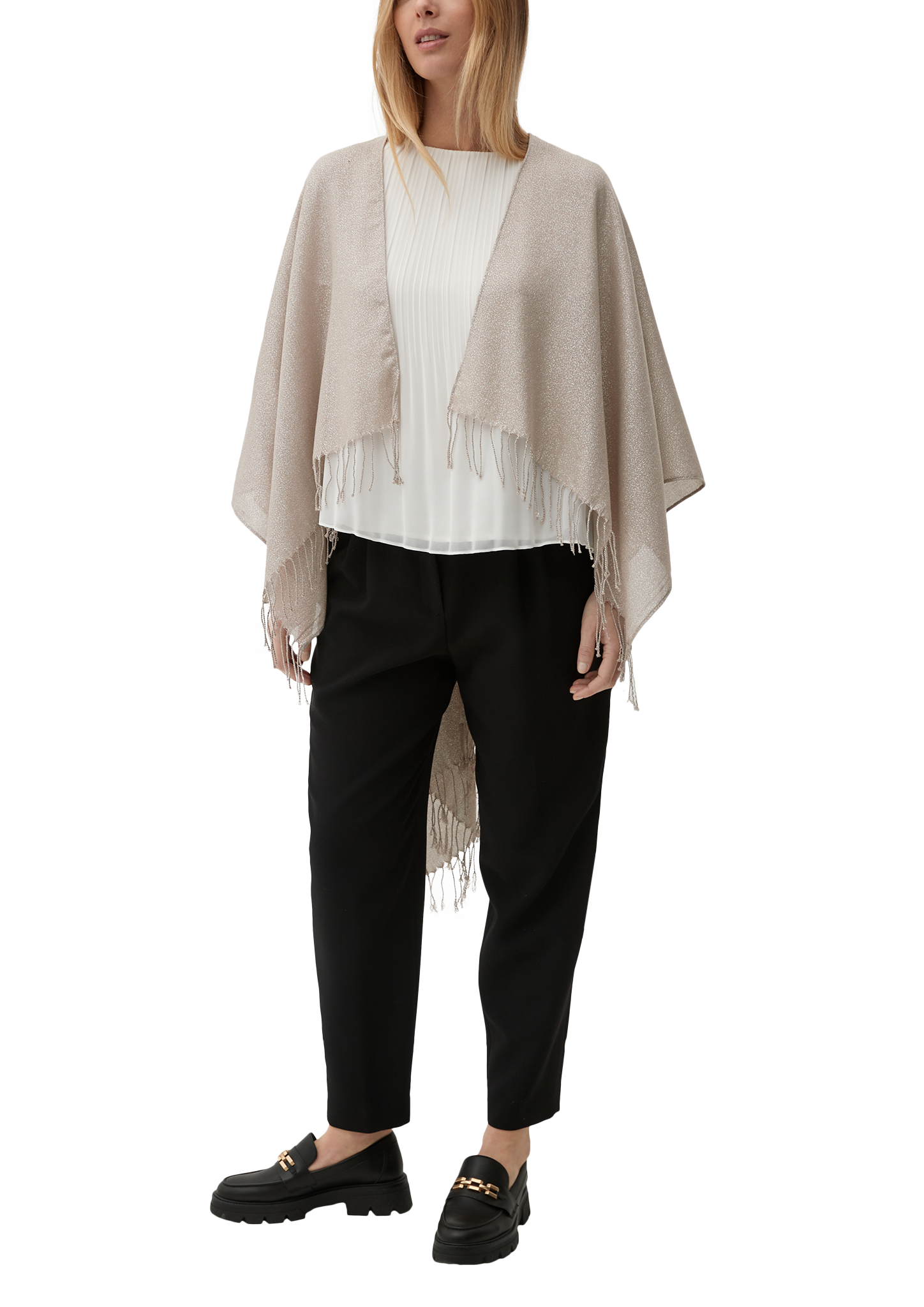 Thumbnail - s.Oliver - Cape mit Fransen, Damen, Beige