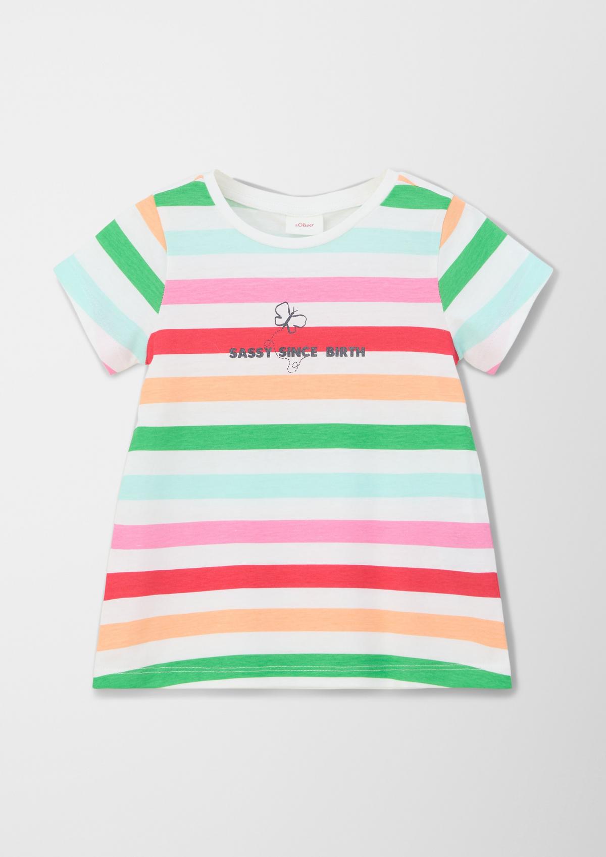 Striped cotton top with a front print - white