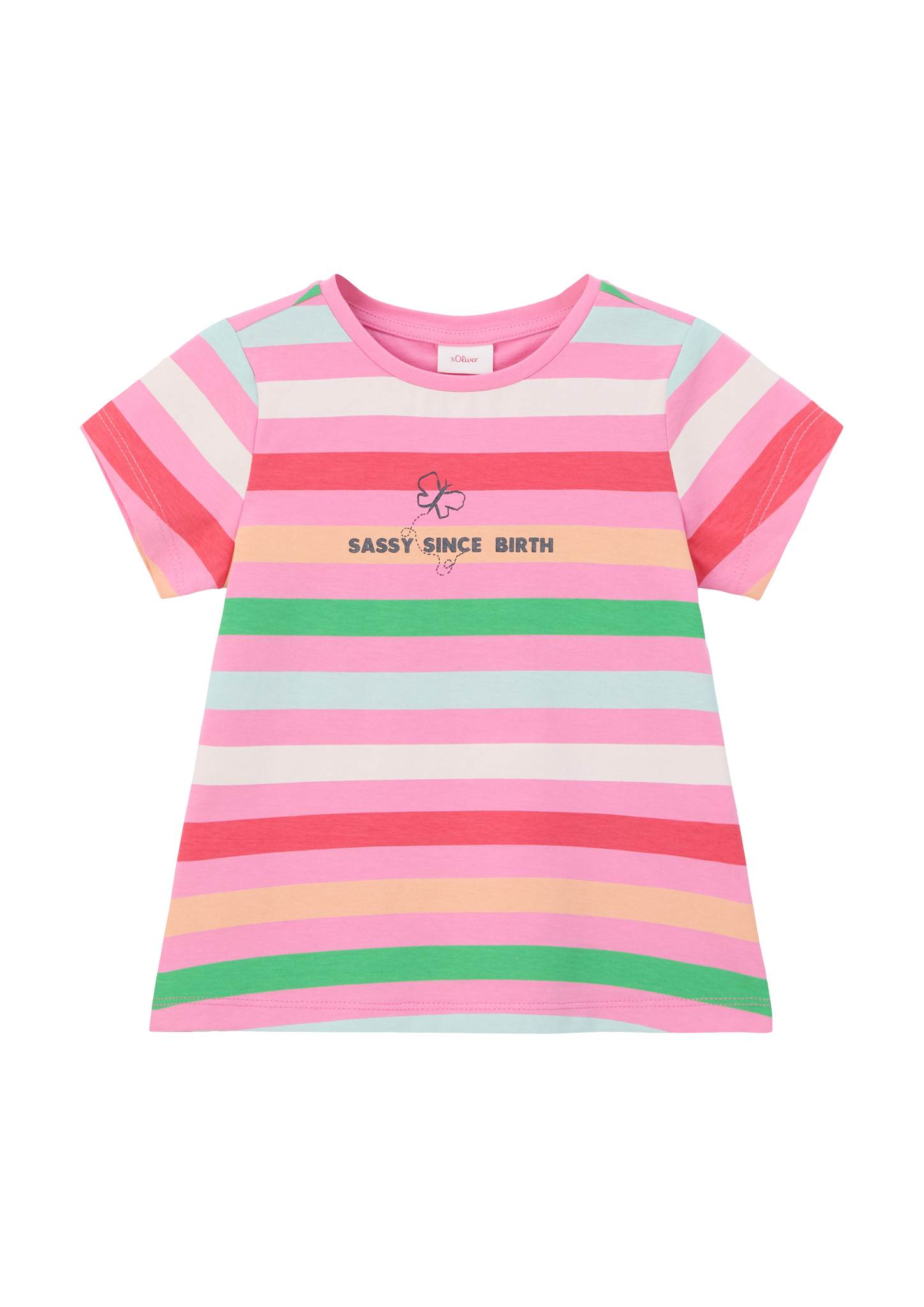 s.Oliver - Gestreiftes Baumwollshirt mit Frontprint, Kinder, mehrfarbig|pink