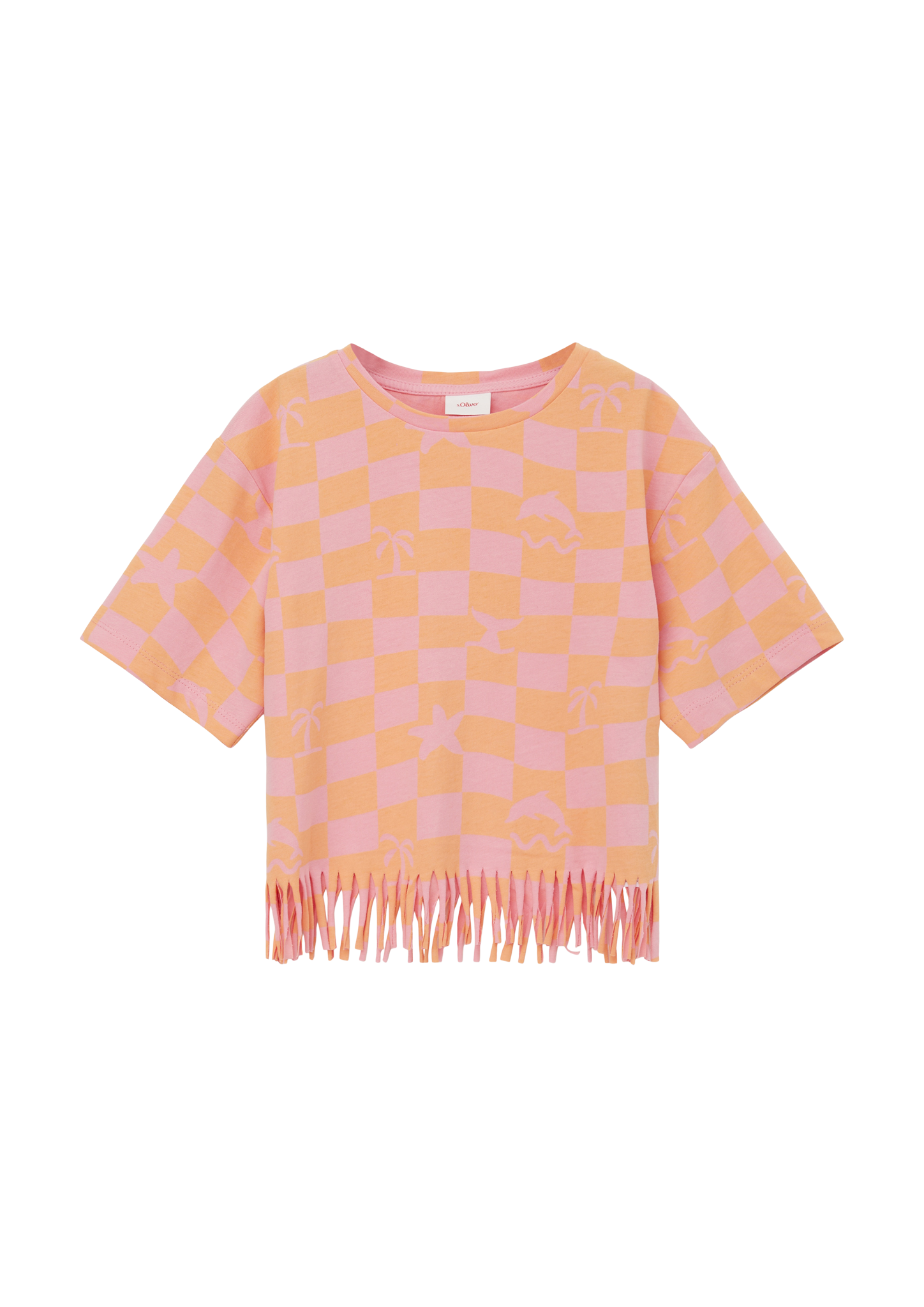 s.Oliver - T-Shirt mit Fransensaum, Kinder, orange|pink