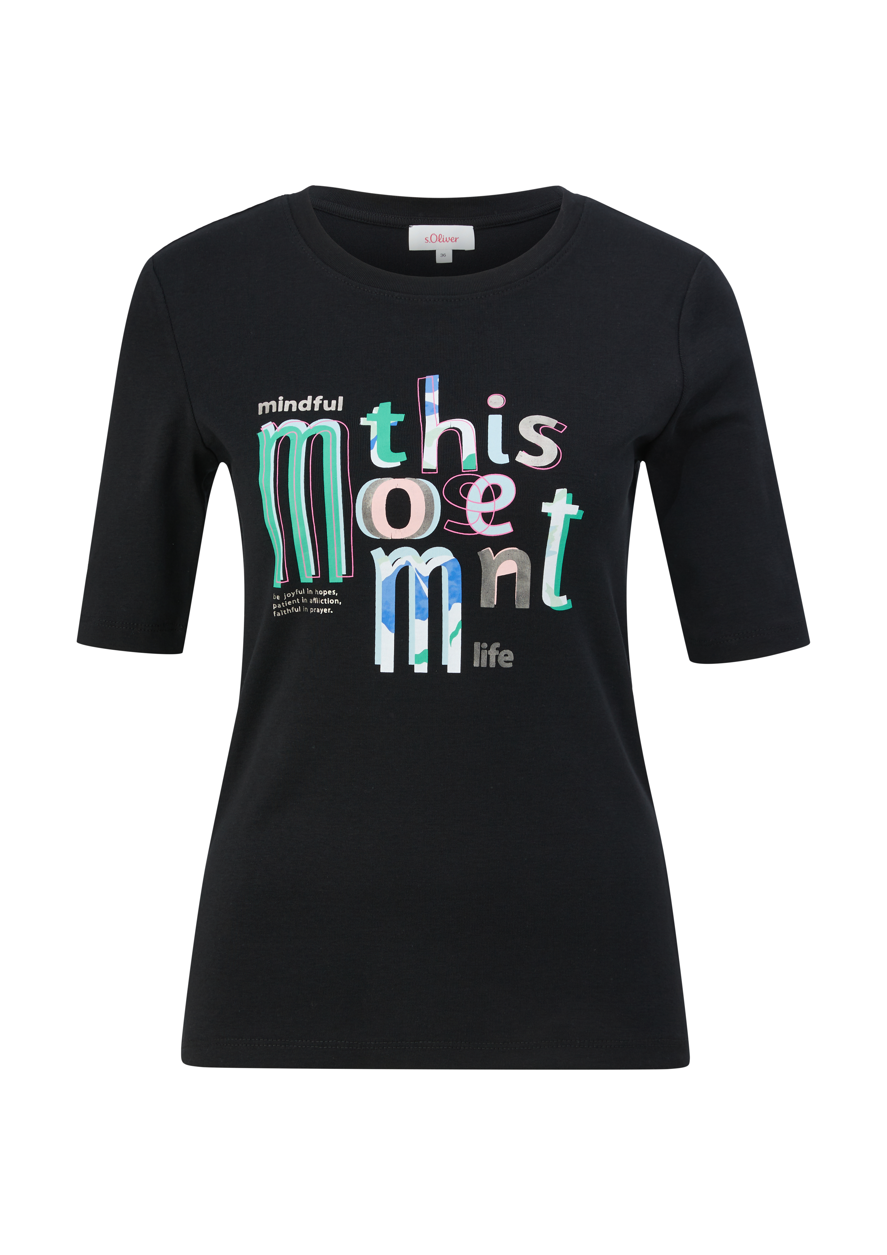 s.Oliver - T-Shirt mit Frontprint, Damen, schwarz