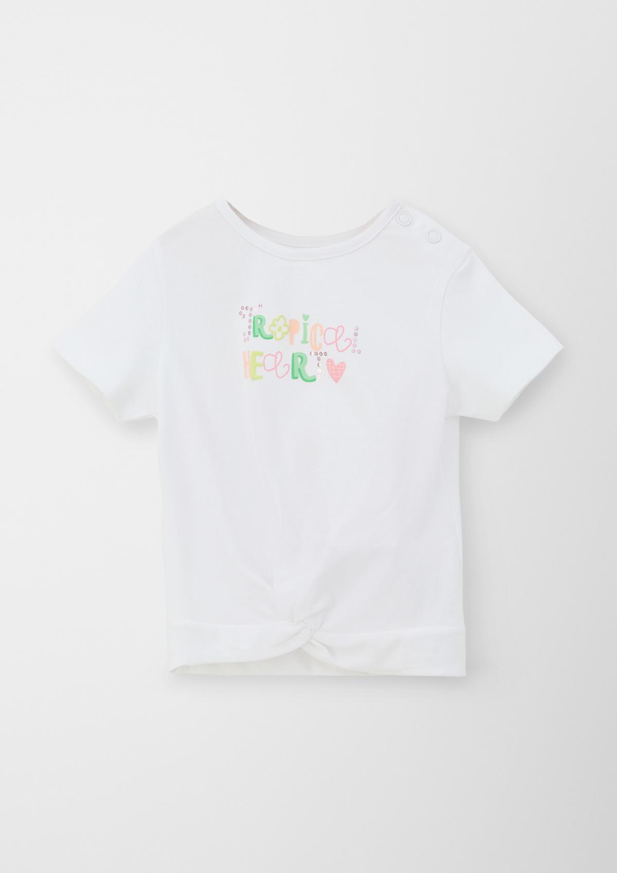 s.Oliver T-shirt met tekstprint en knoopdetail