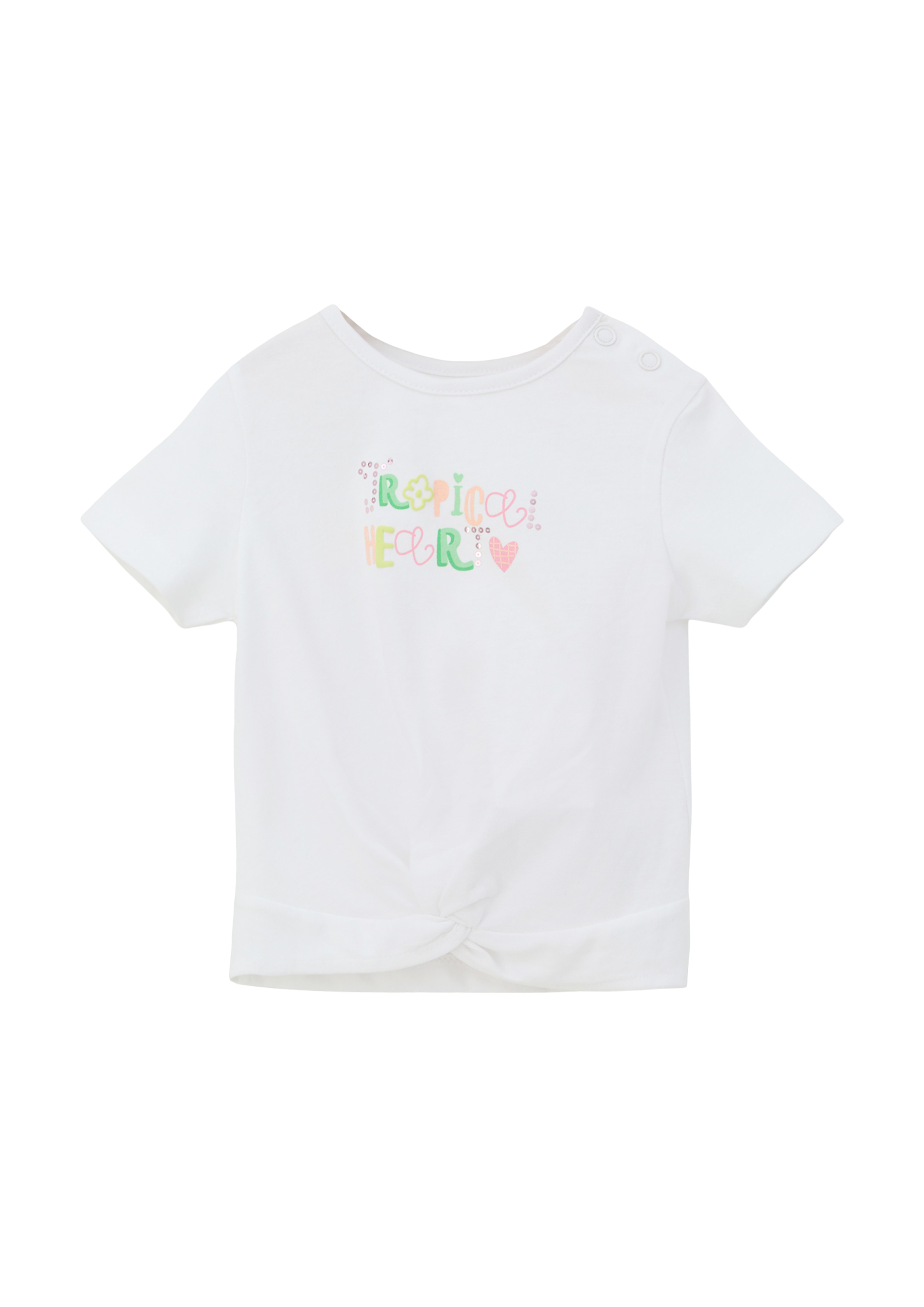 s.Oliver - T-Shirt mit Schriftprint und Knoten Detail, Babys, weiß