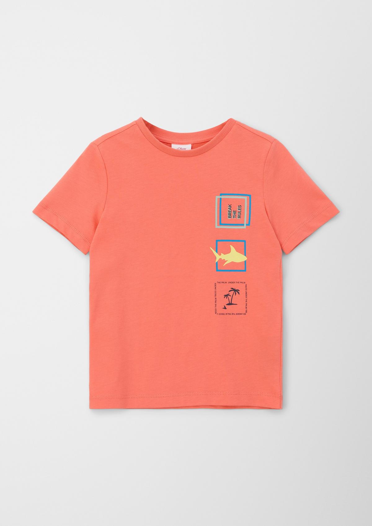 Cotton T-shirt with a front print - blood orange