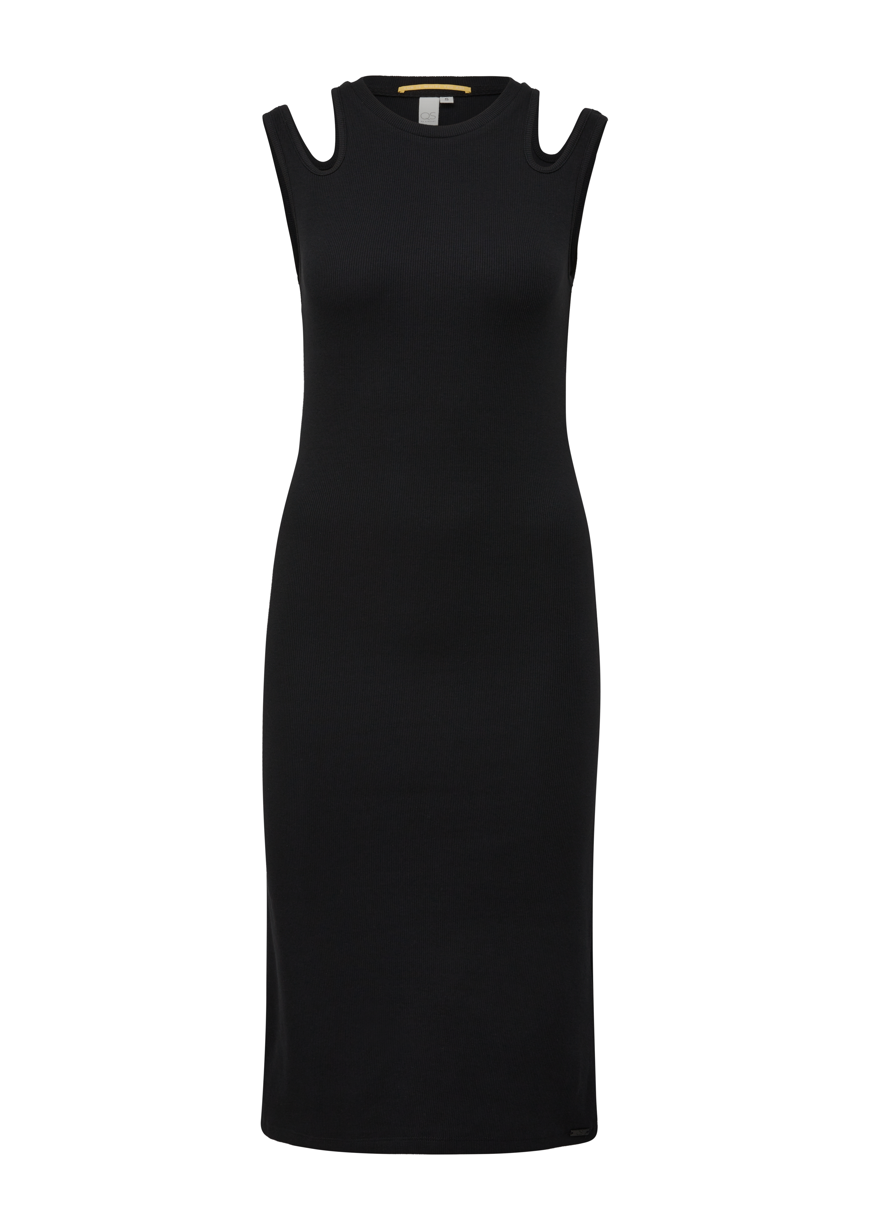 QS - Rippstrick-Kleid mit Cut Outs, Damen, schwarz