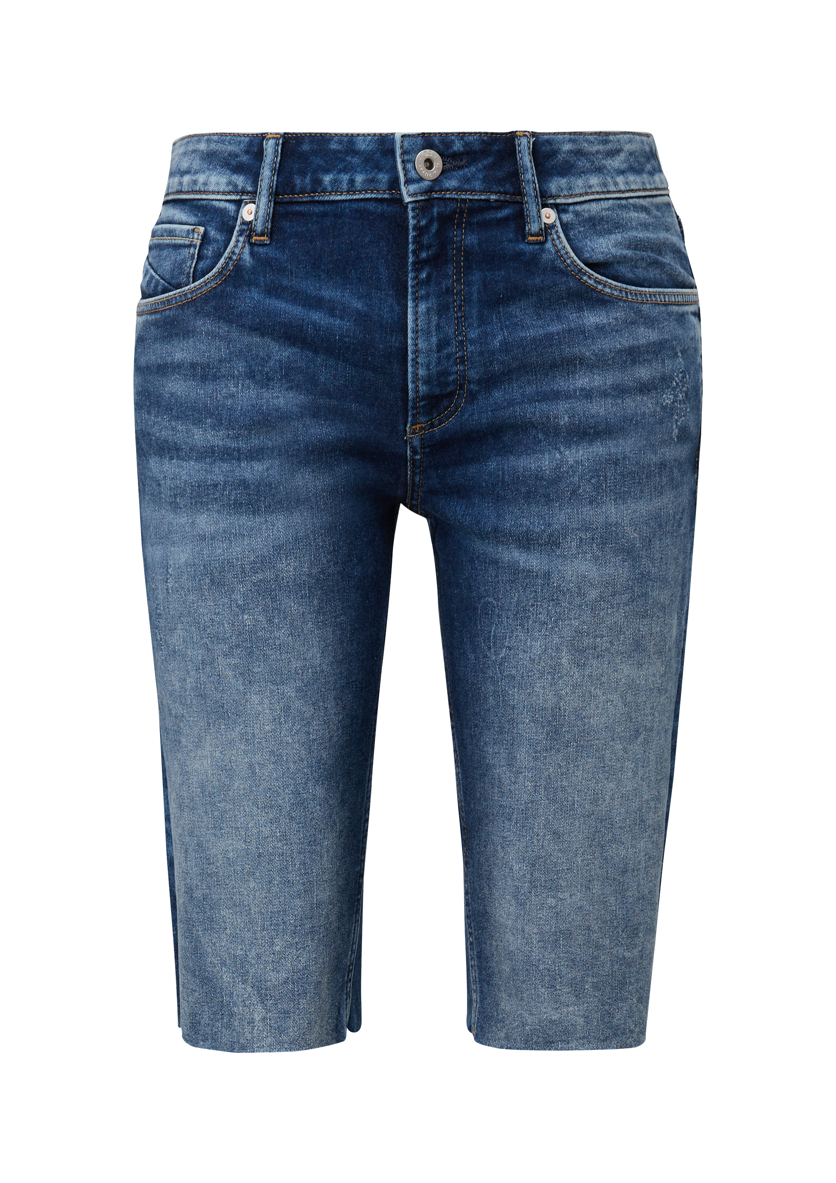 QS - Bermuda-Jeans Catie / Slim Fit / Mid Rise / Slim Leg, Damen, blau