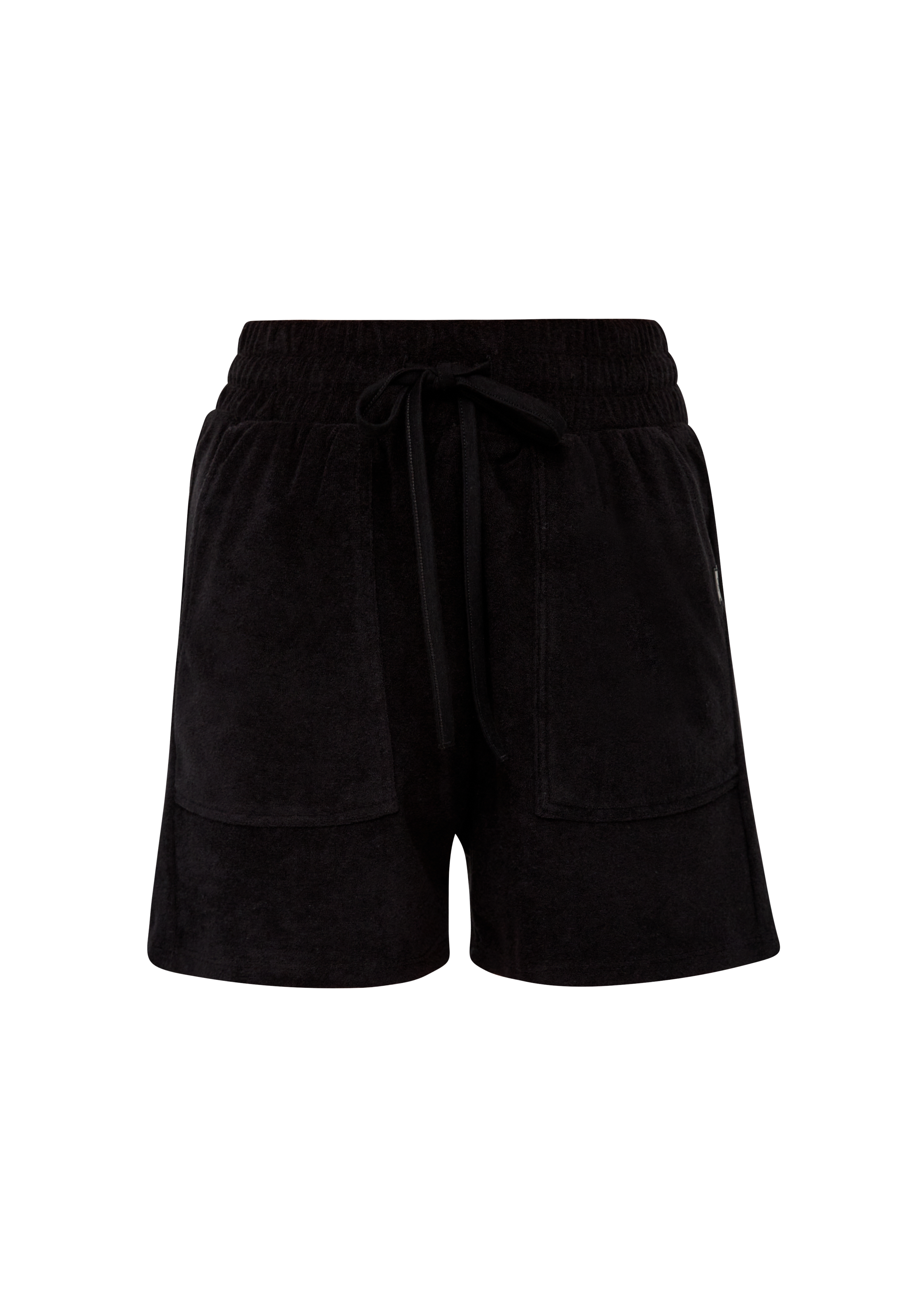 QS - Relaxed: Frottee-Shorts mit Elastikbund, Damen, schwarz