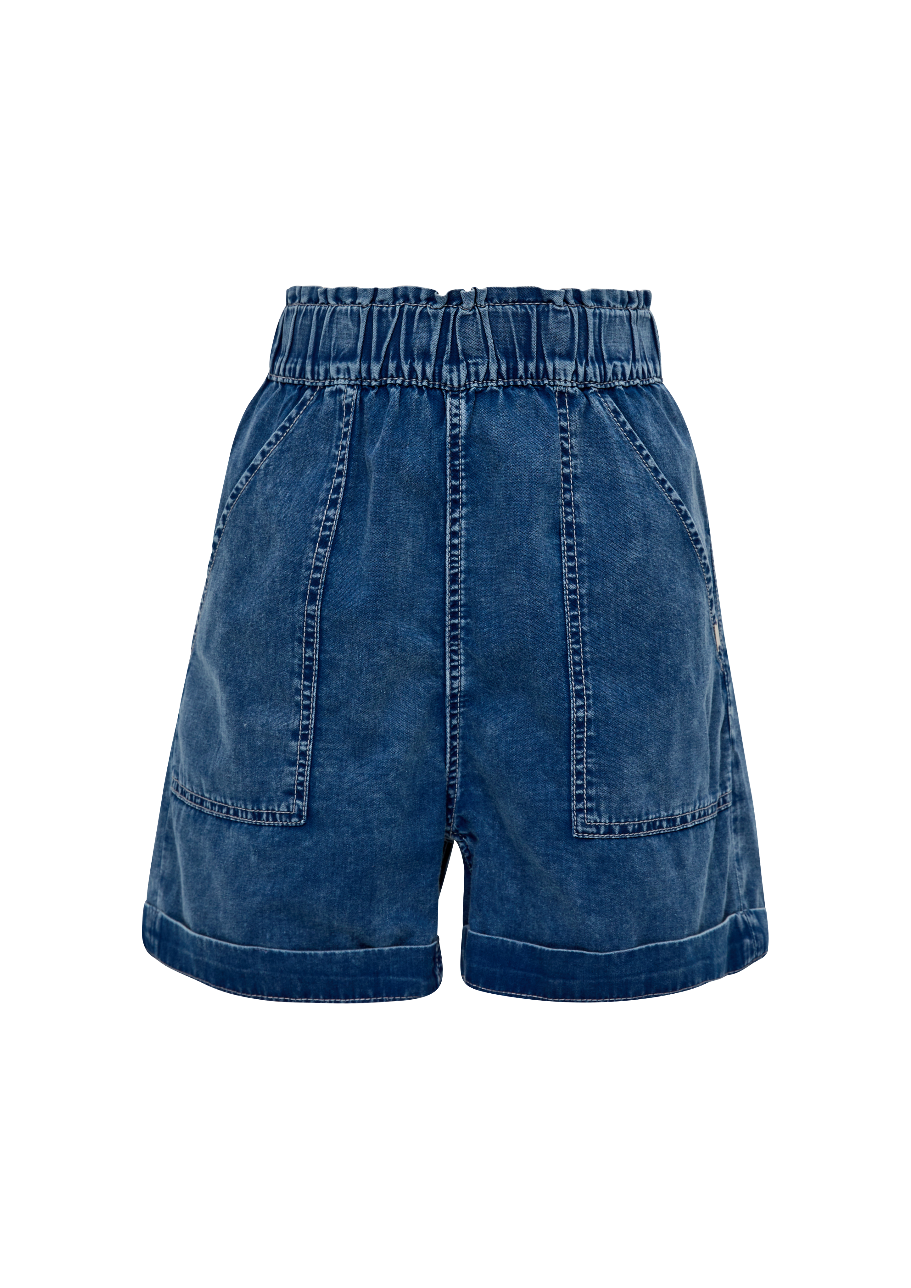 QS - Jeans-Shorts Paper Bag / Relaxed Fit / High Rise / Semi Wide Leg, Damen, blau