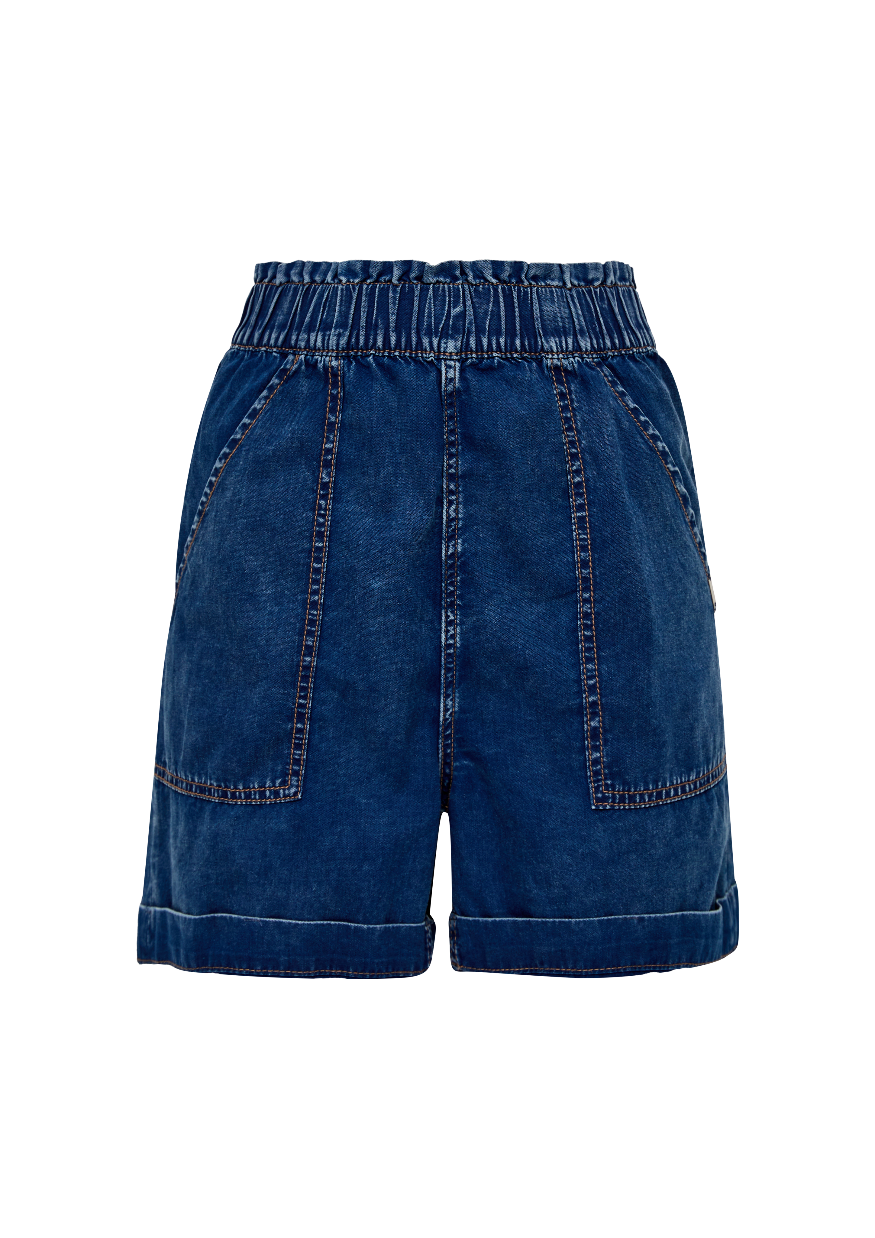 QS - Jeans-Shorts Paper Bag / Relaxed Fit / High Rise / Semi Wide Leg, Damen, blau