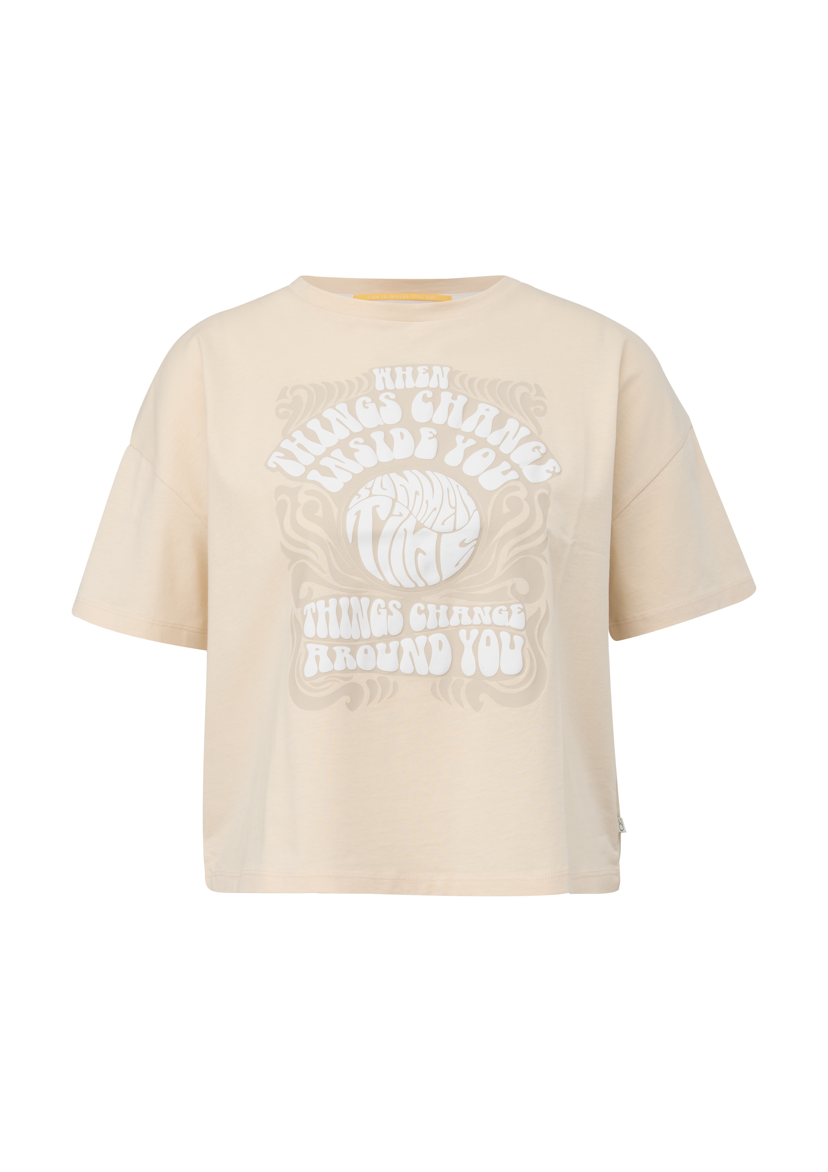 Thumbnail - QS - Baumwollshirt mit Frontprint, Damen, Beige