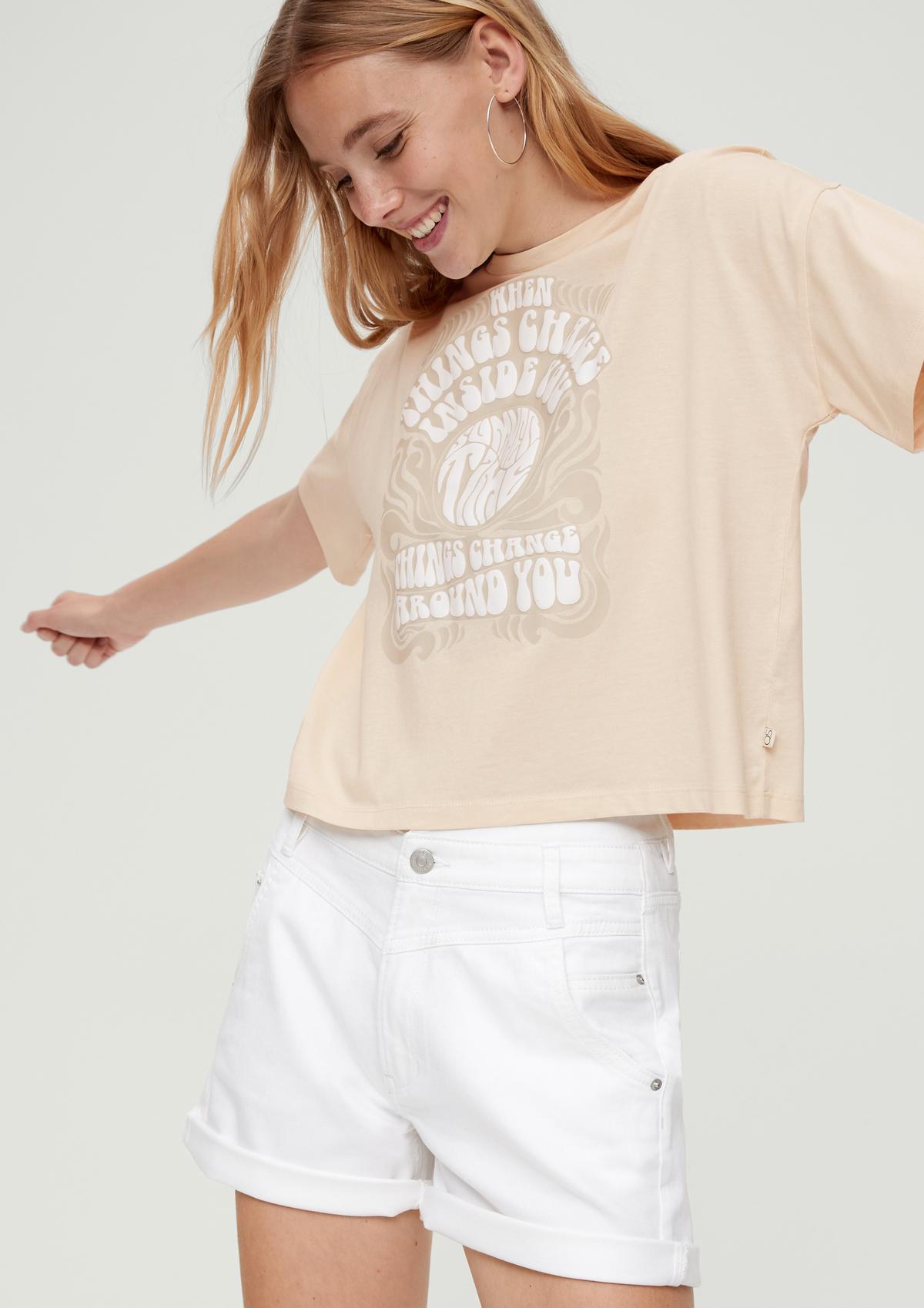 Cotton T-shirt front with a - beige print light