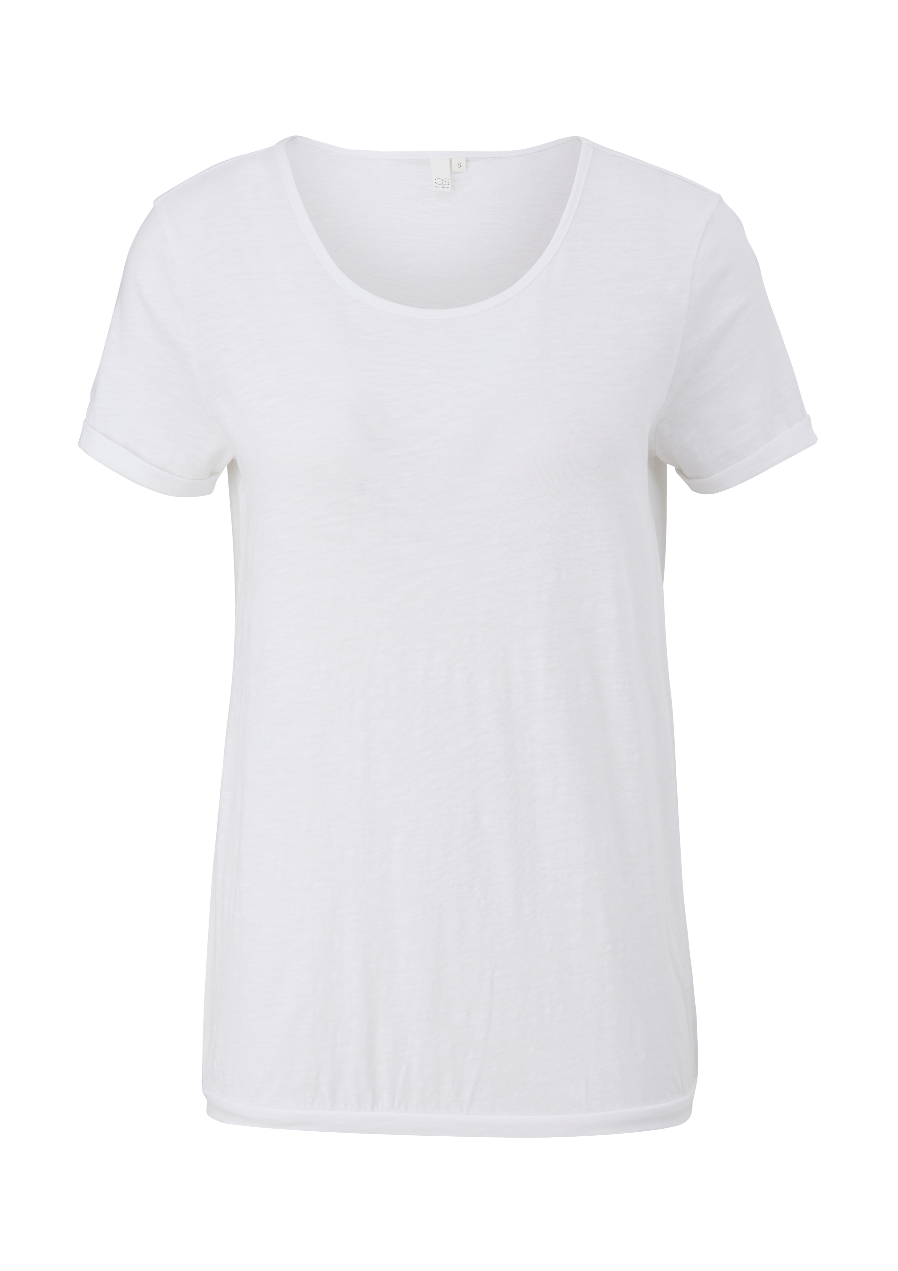 QS - Baumwollshirt in O-Shape, Damen, weiß