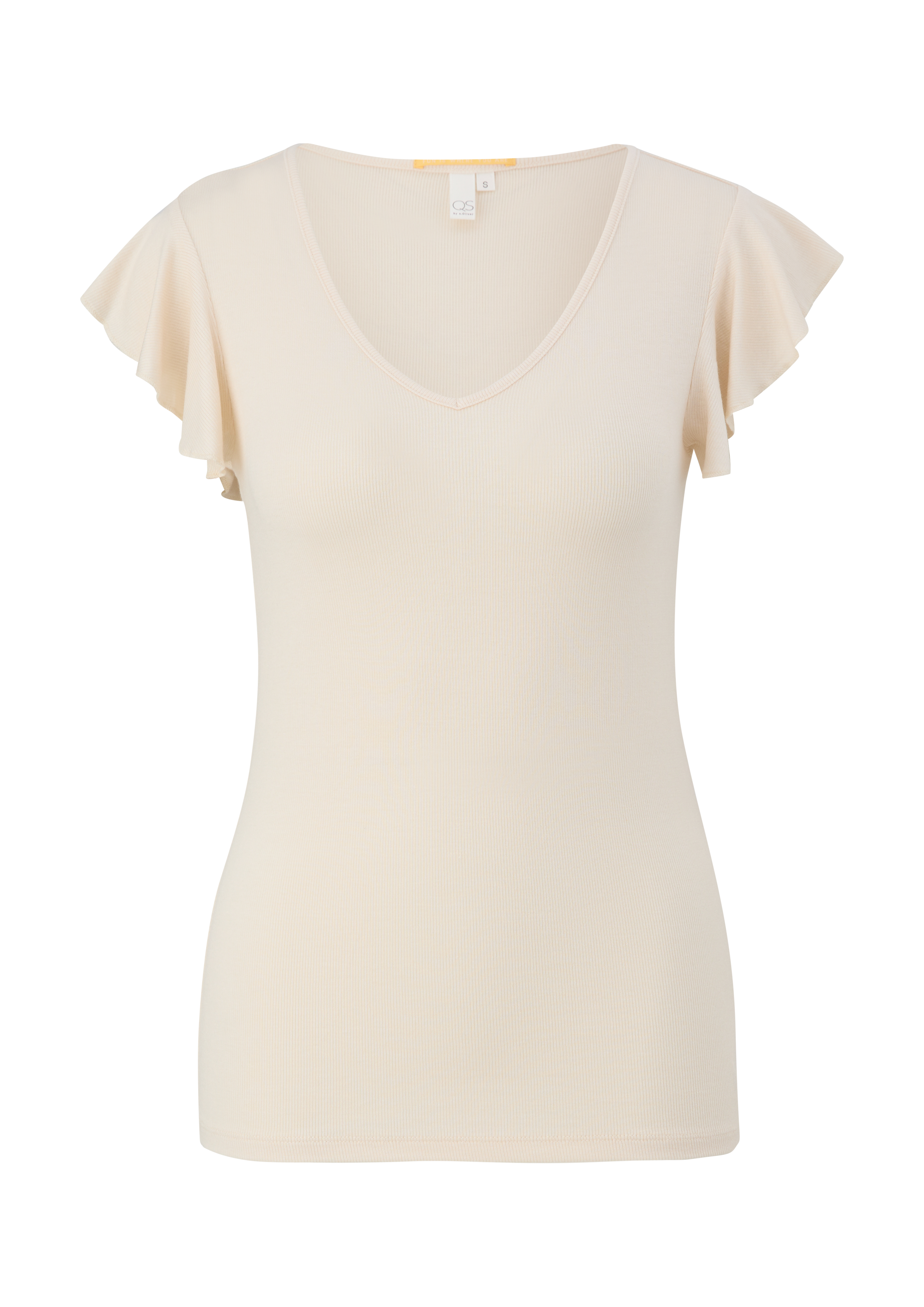 QS - Rippshirt aus Modalmix, Damen, Beige