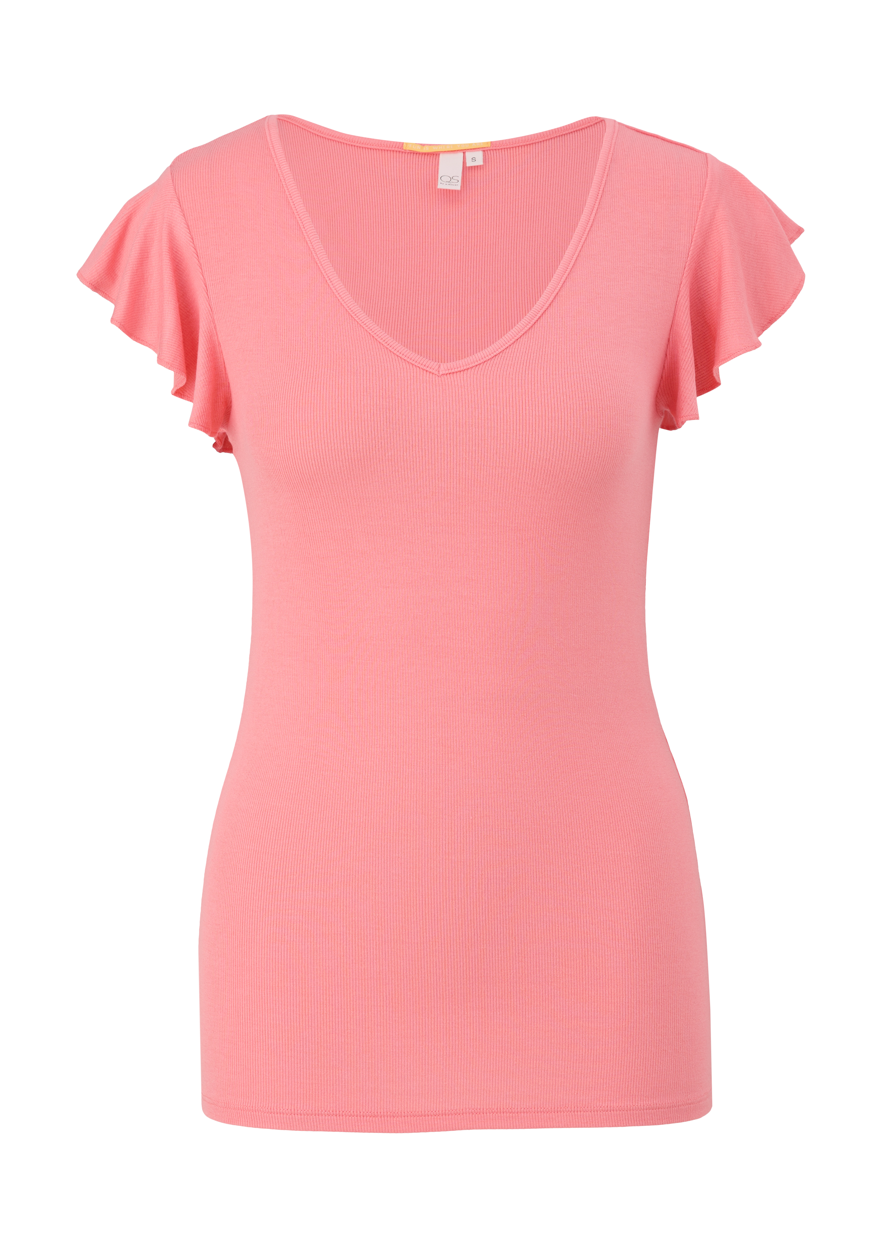 QS - Rippshirt aus Modalmix, Damen, Rosa