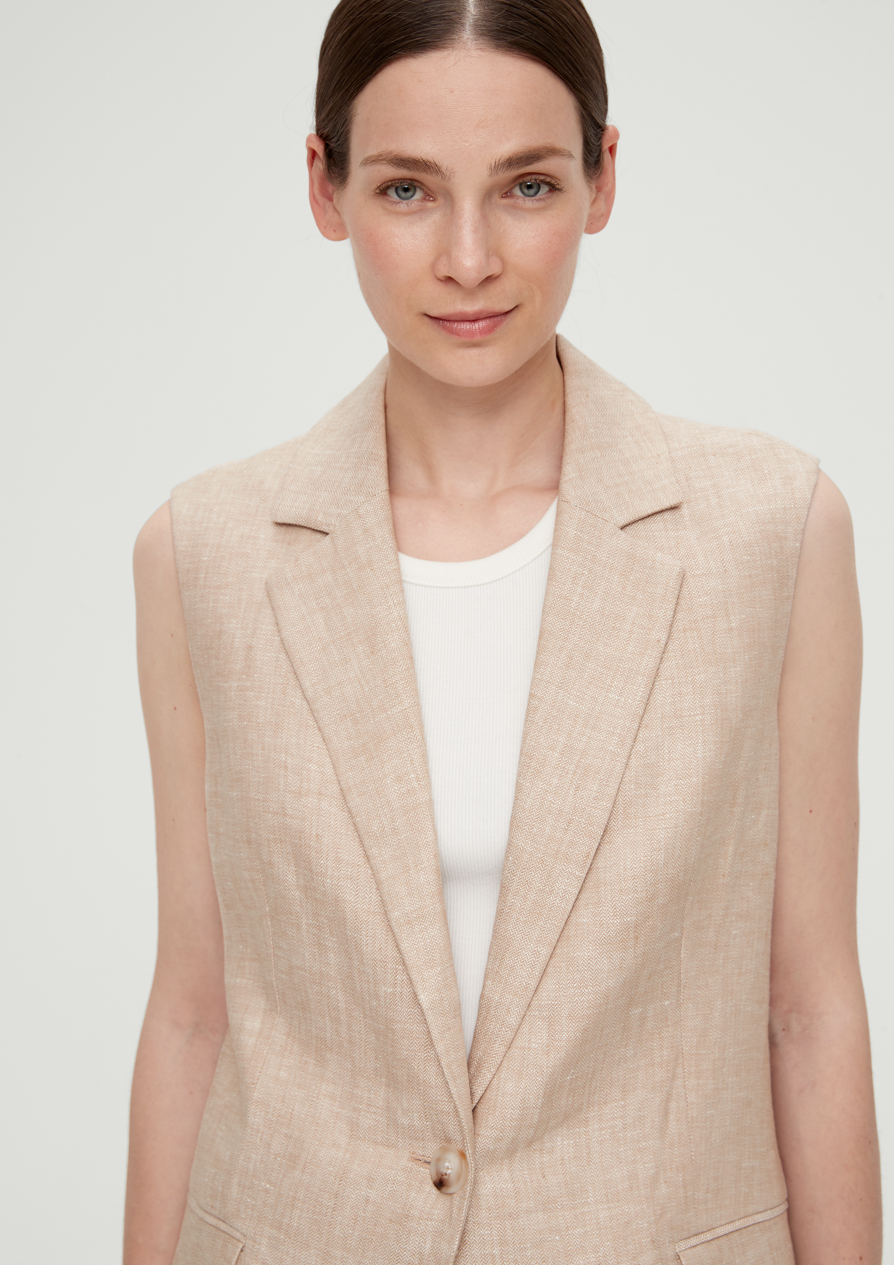 Lange Weste aus Leinenmischung mit Pailletten