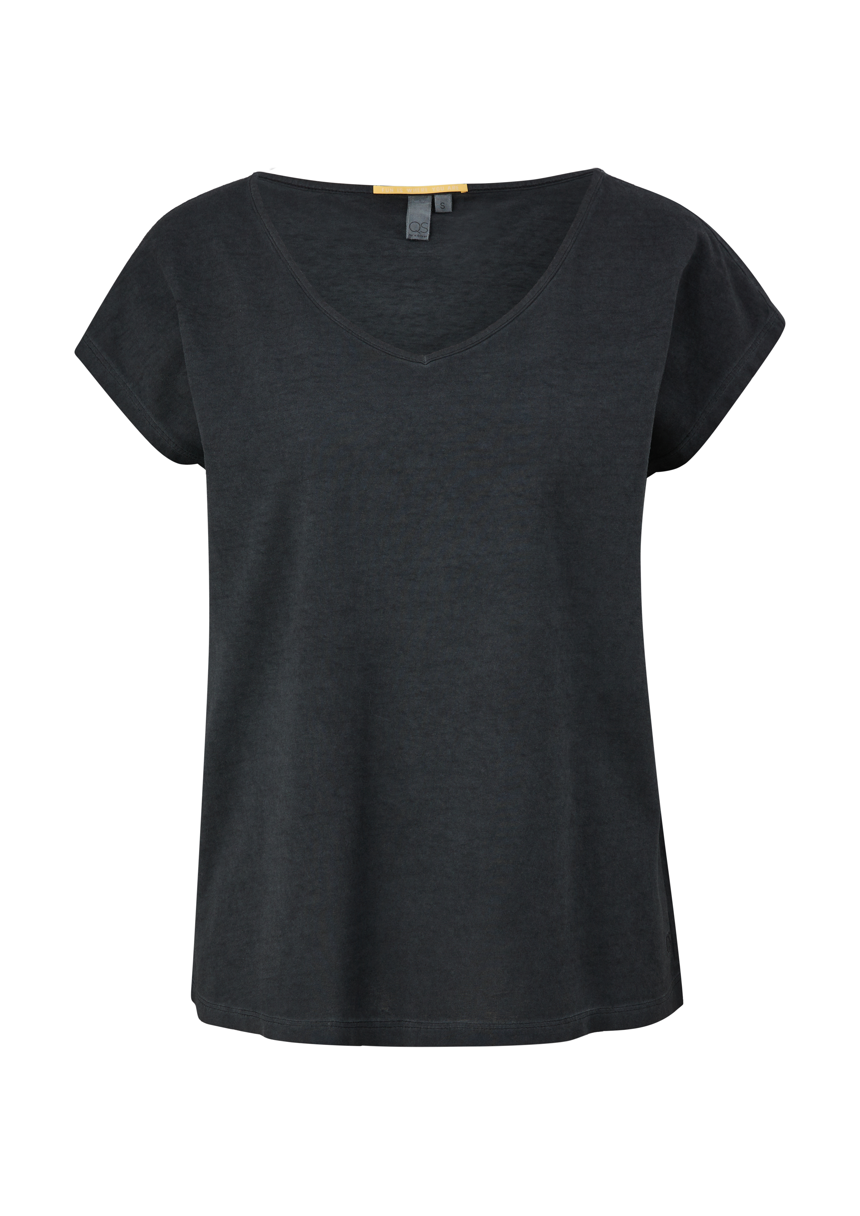 QS - T-Shirt mit Garment Dye, Damen, schwarz