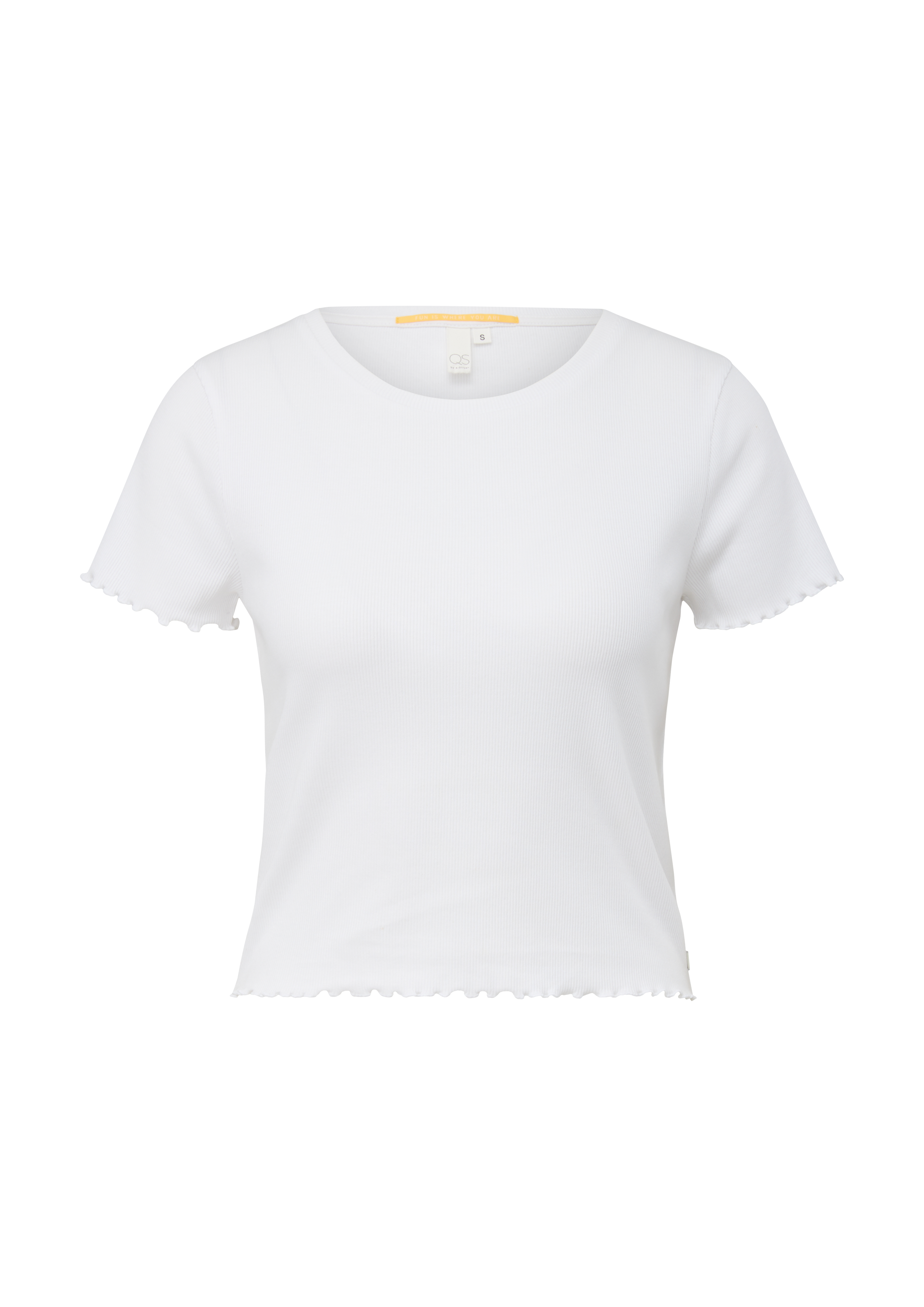 QS - T-Shirt mit Rippstruktur, Damen, weiß