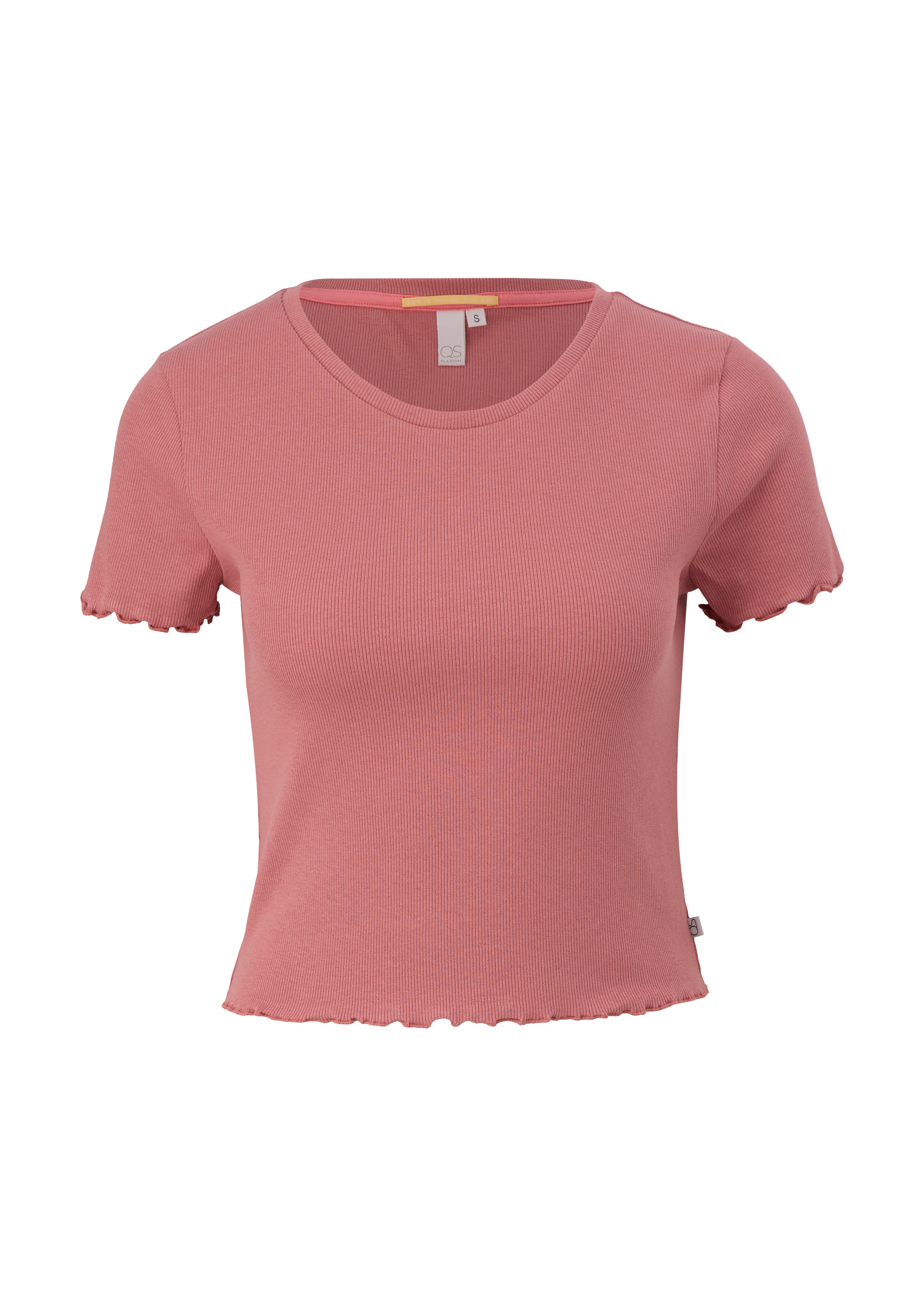 QS - T-Shirt mit Rippstruktur, Damen, Orange