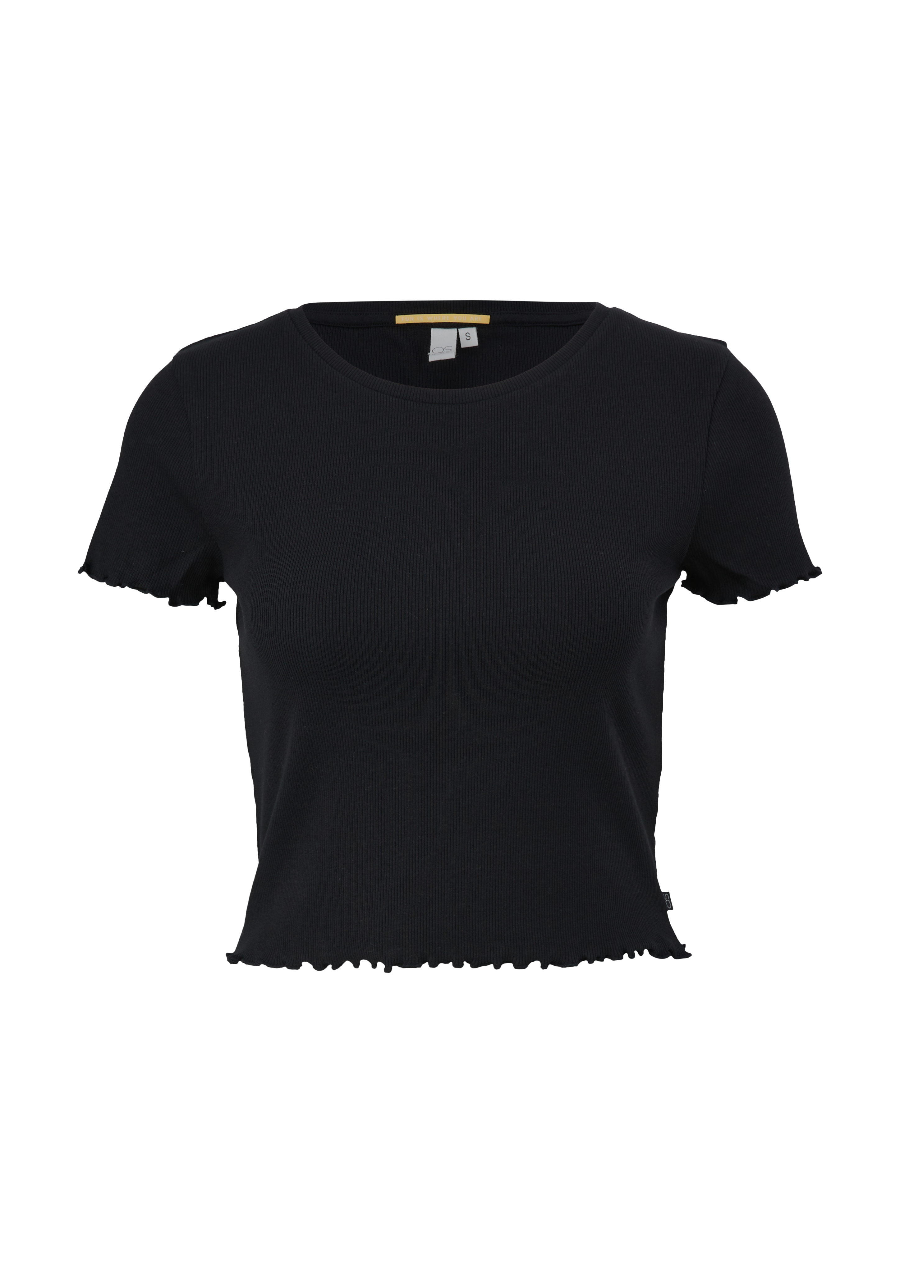 QS - T-Shirt mit Rippstruktur, Damen, schwarz