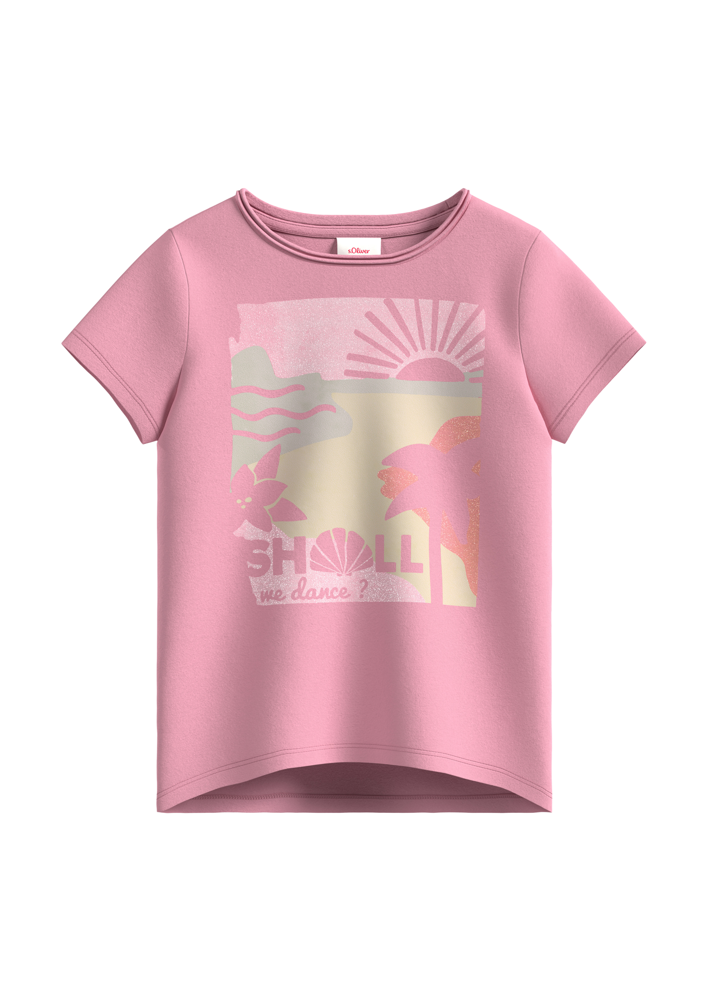 s.Oliver - Baumwollshirt mit Glitzerprint, Kinder, Rosa