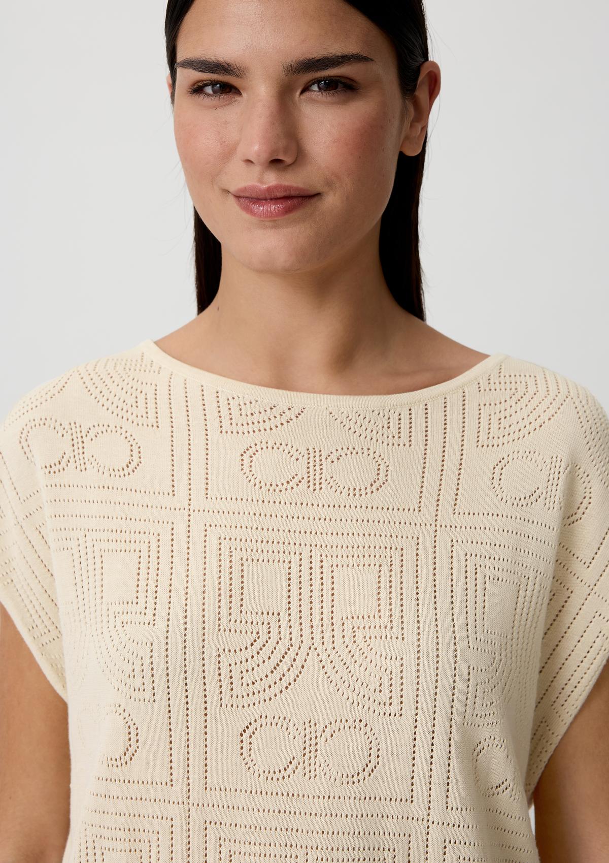 Sleeveless knitted jumper with broderie anglaise - light yellow | Comma