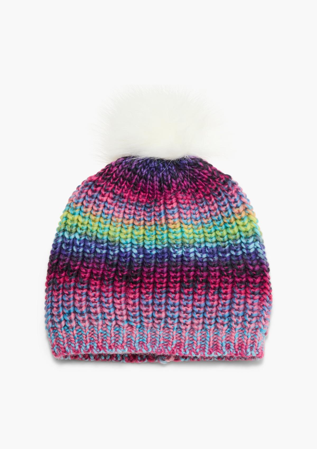 Knitted hat with a faux fur pompom