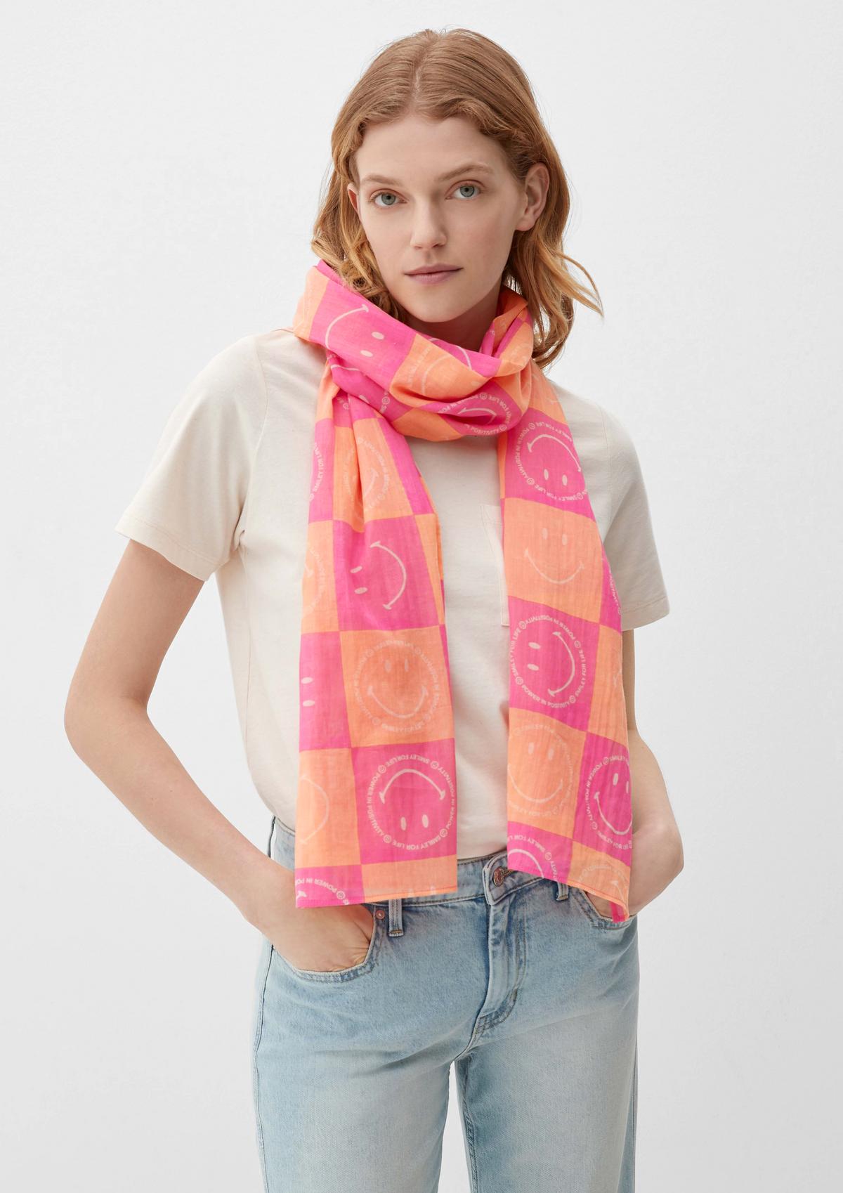 s.Oliver Cotton scarf with an all-over smiley pattern
