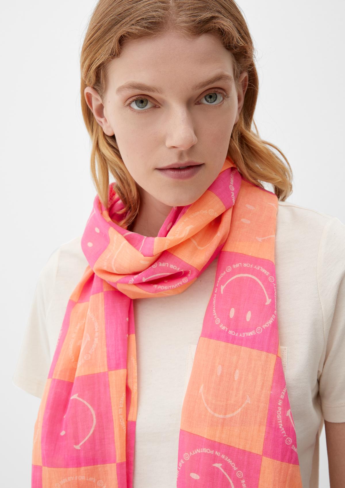 s.Oliver Cotton scarf with an all-over smiley pattern