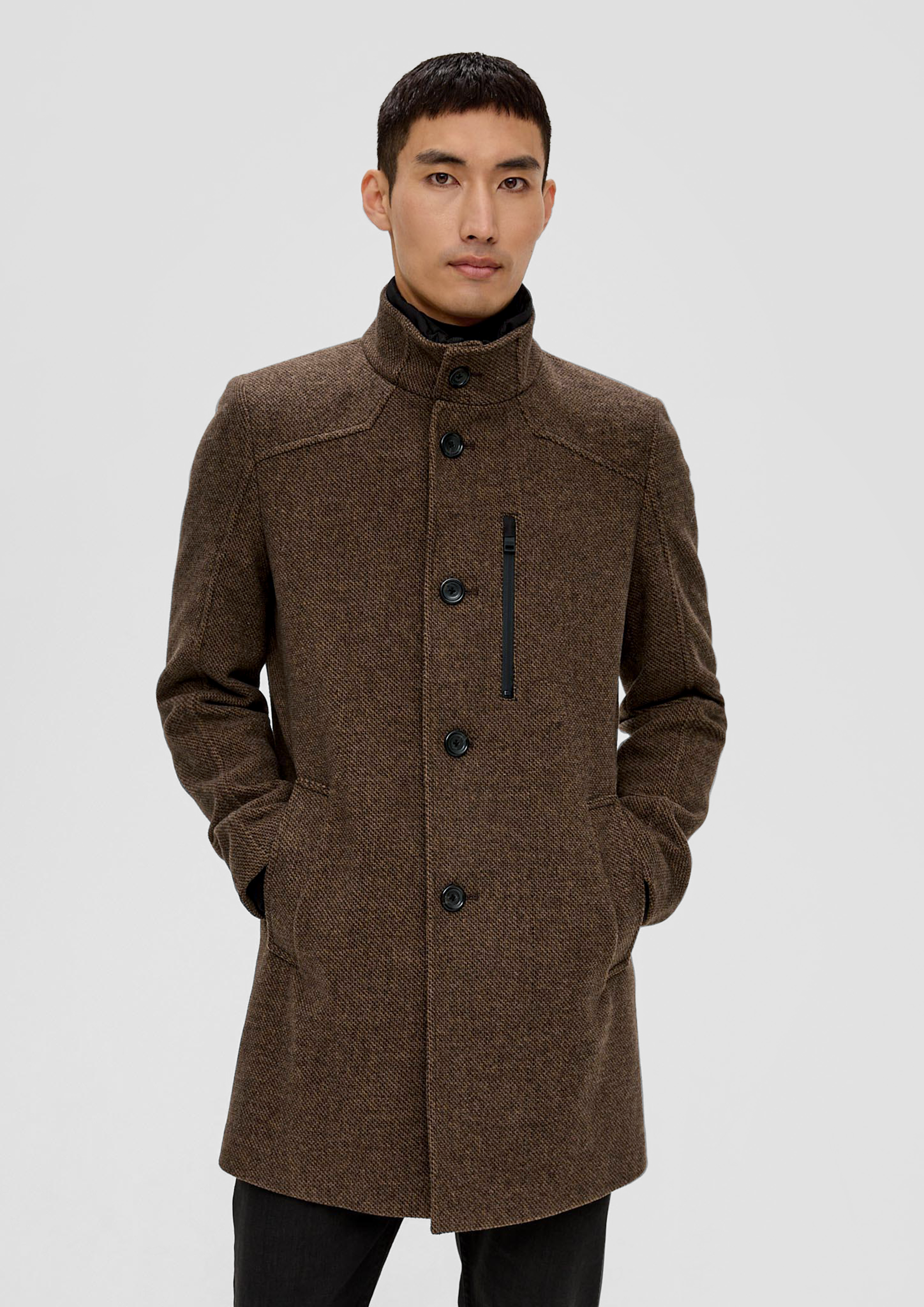 S.Oliver Wollmixmantel Mit Leo-Muster - Eleganter Wintermantel Mit Eingrifftaschen