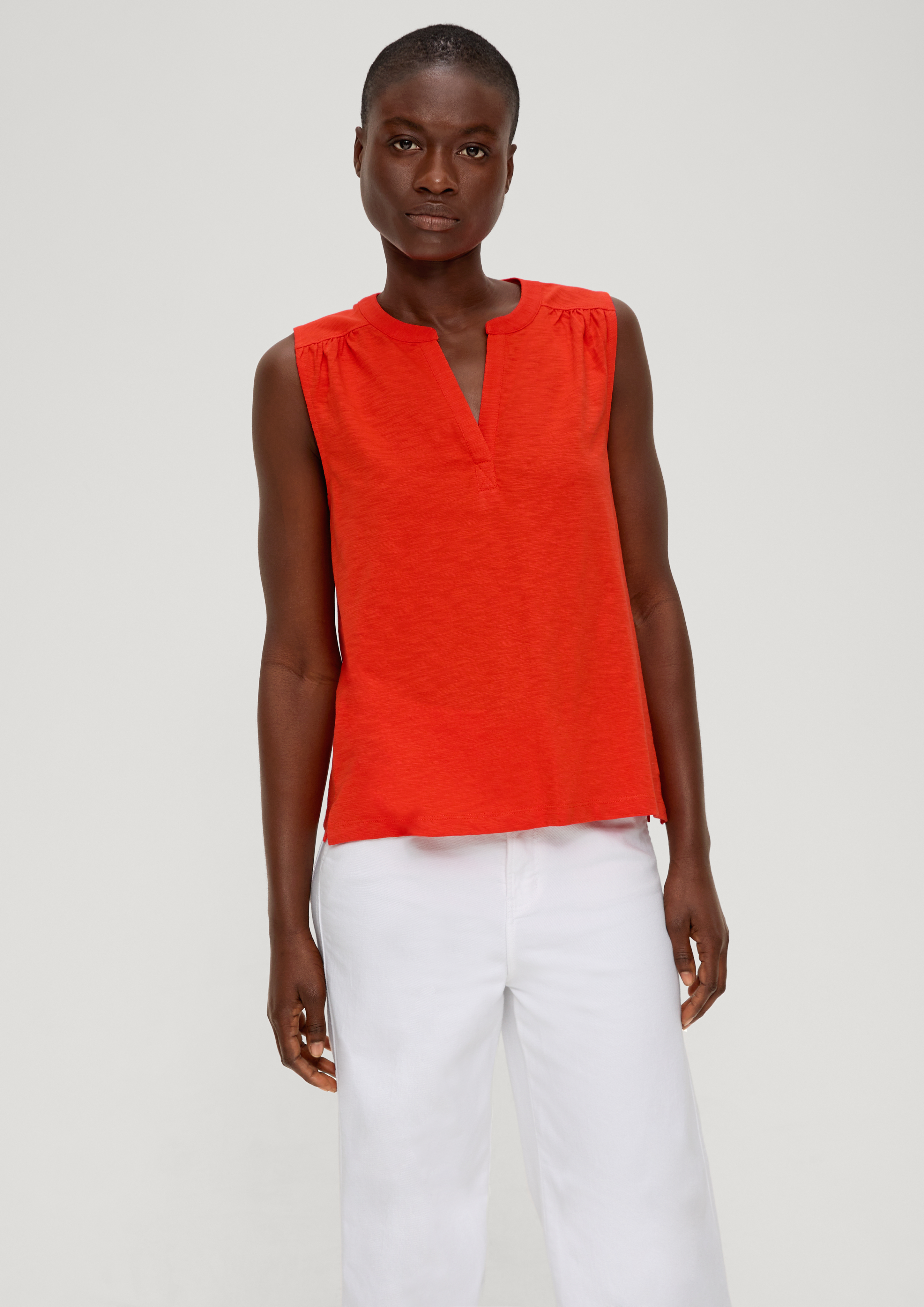 red and white tunic top