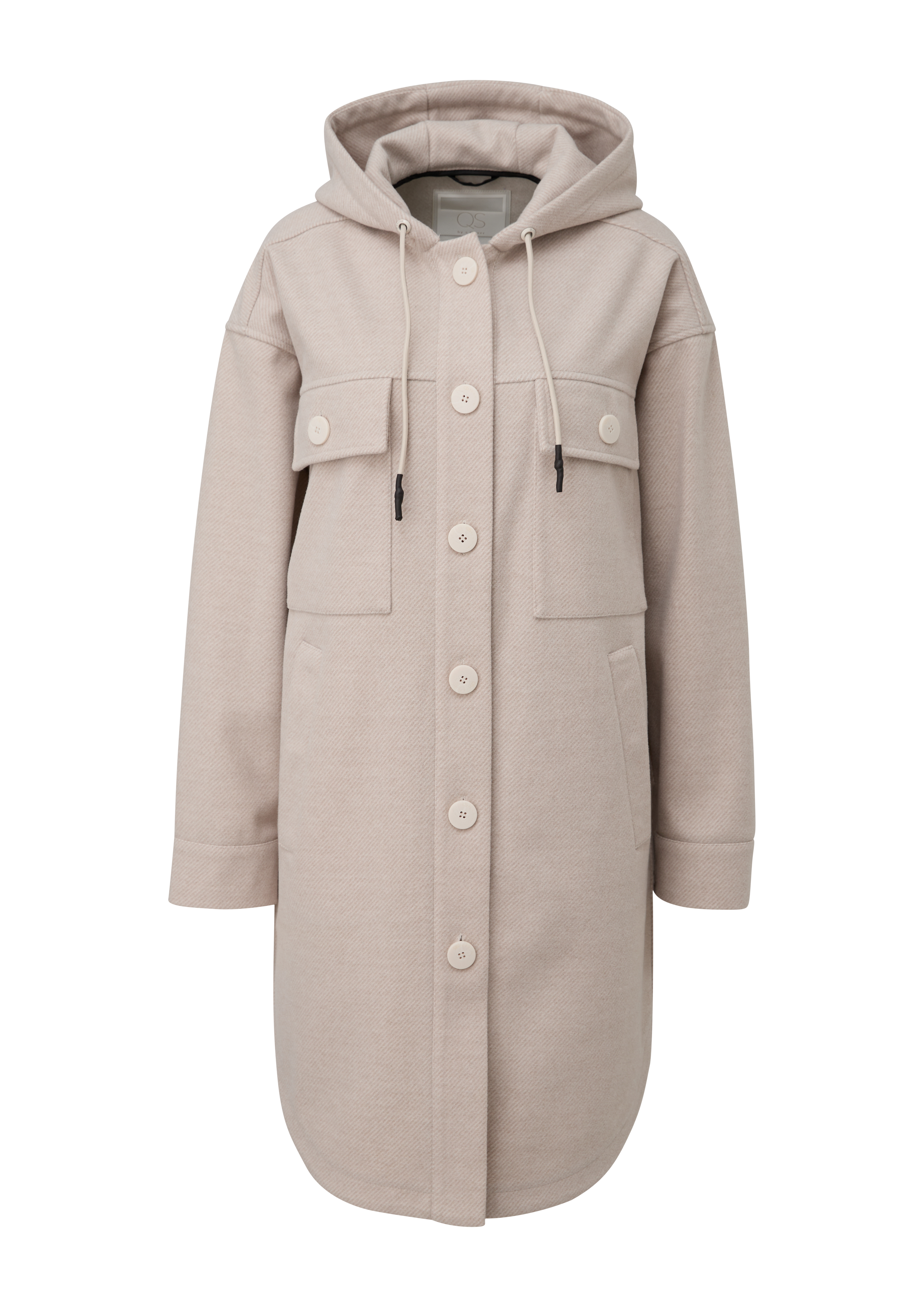 QS - Lange Jacke mit Kapuze, Damen, creme